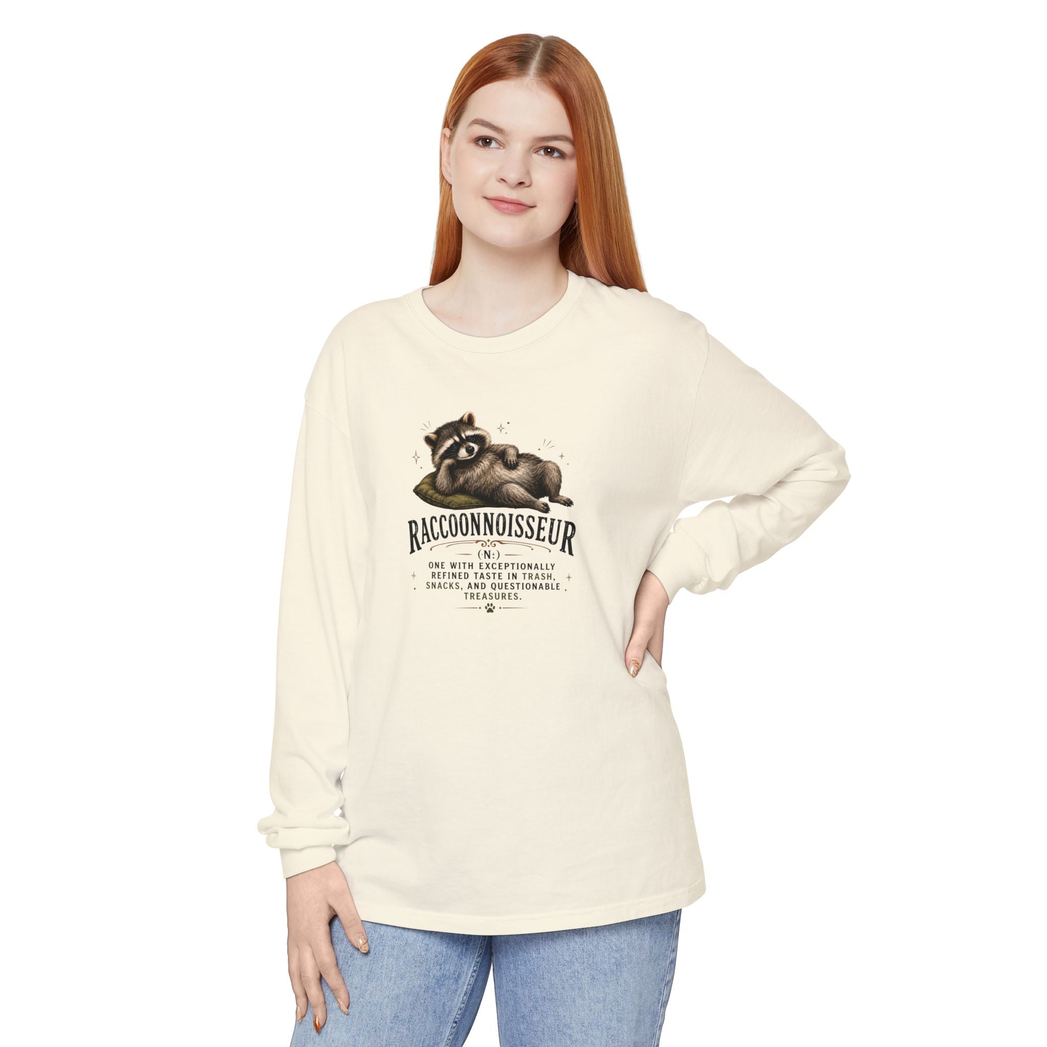 Raccoonnoisseur Garment-Dyed Long Sleeve Shirt | Funny Raccoon Graphic Tee
