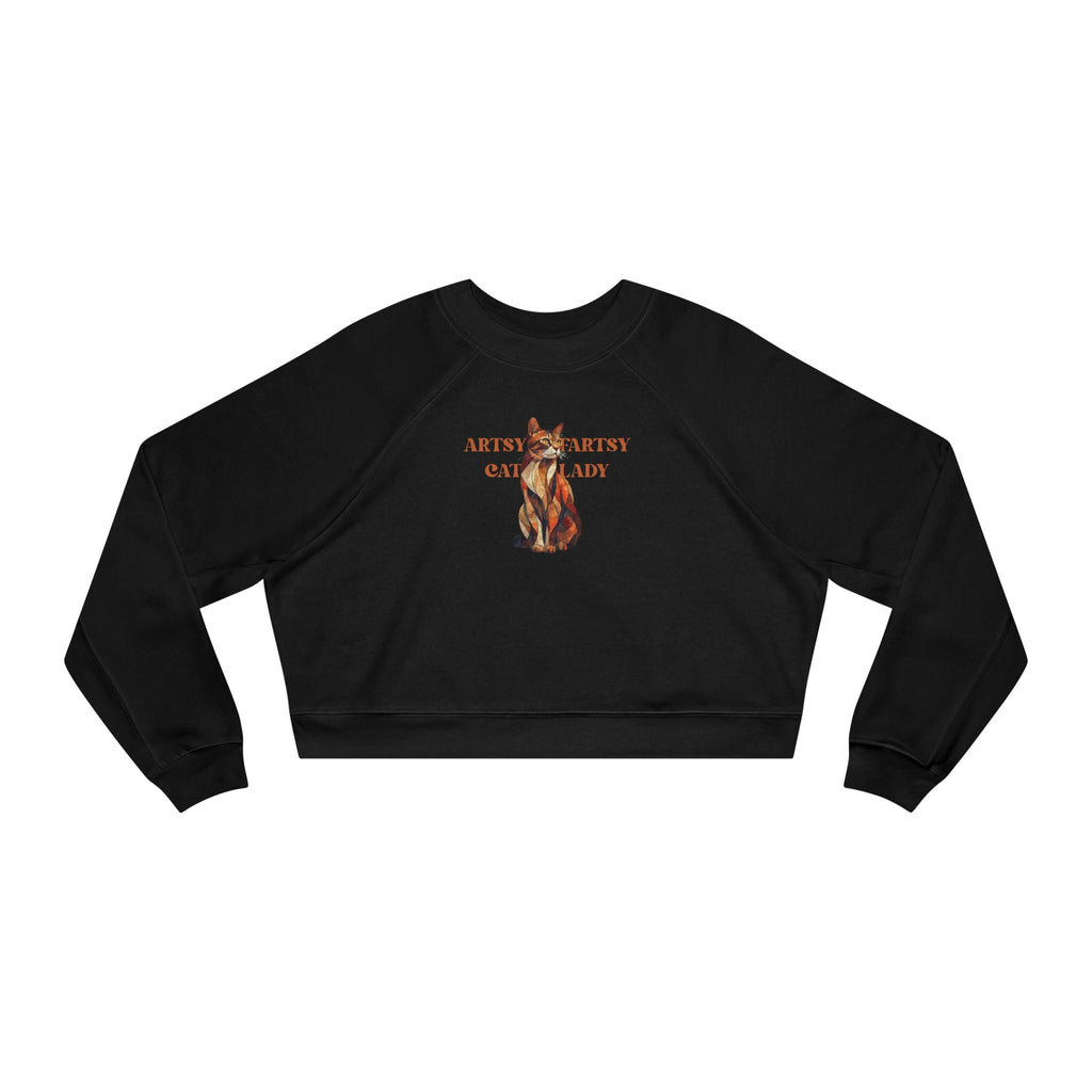 Artsy Fartsy Cat Lady Cropped Fleece Pullover, Autumn Fashion