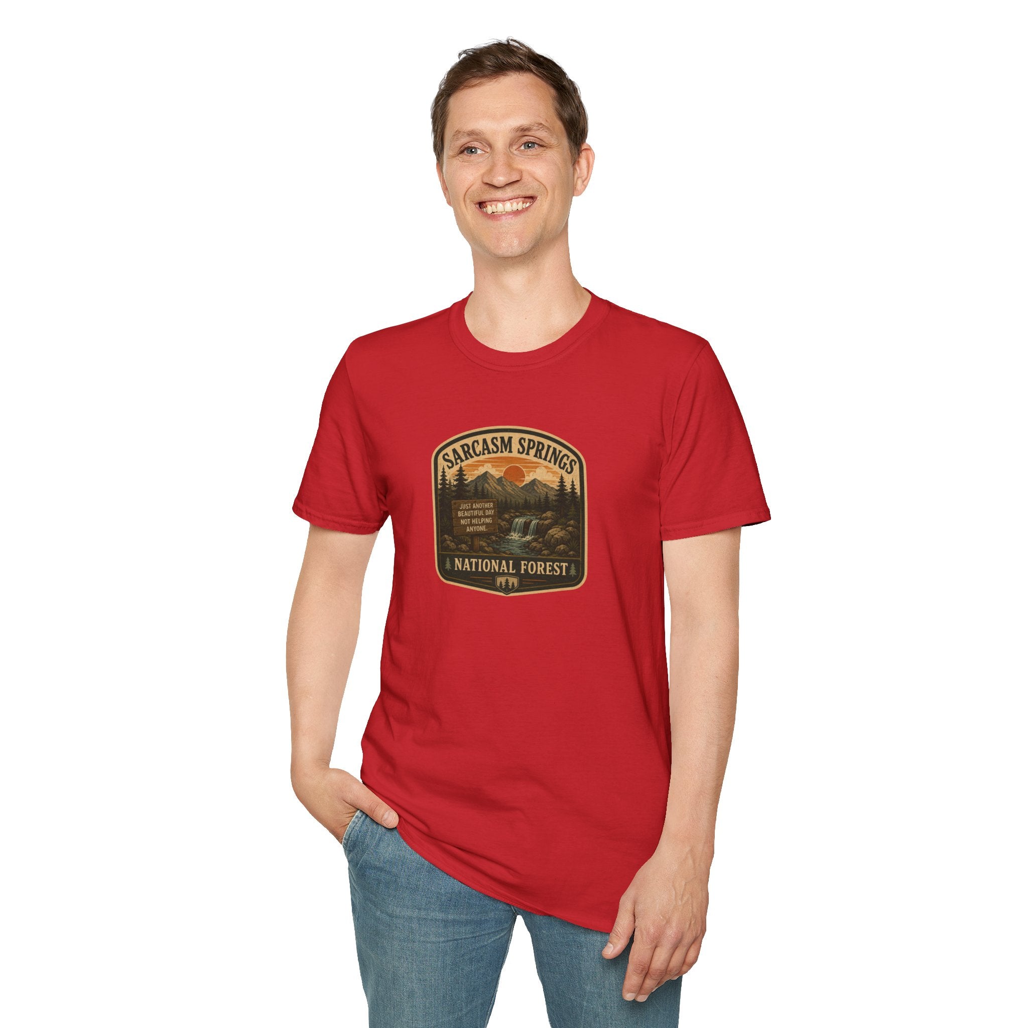 Sarcasm Springs National Forest Unisex T-Shirt | Funny Retro Outdoors Graphic Tee