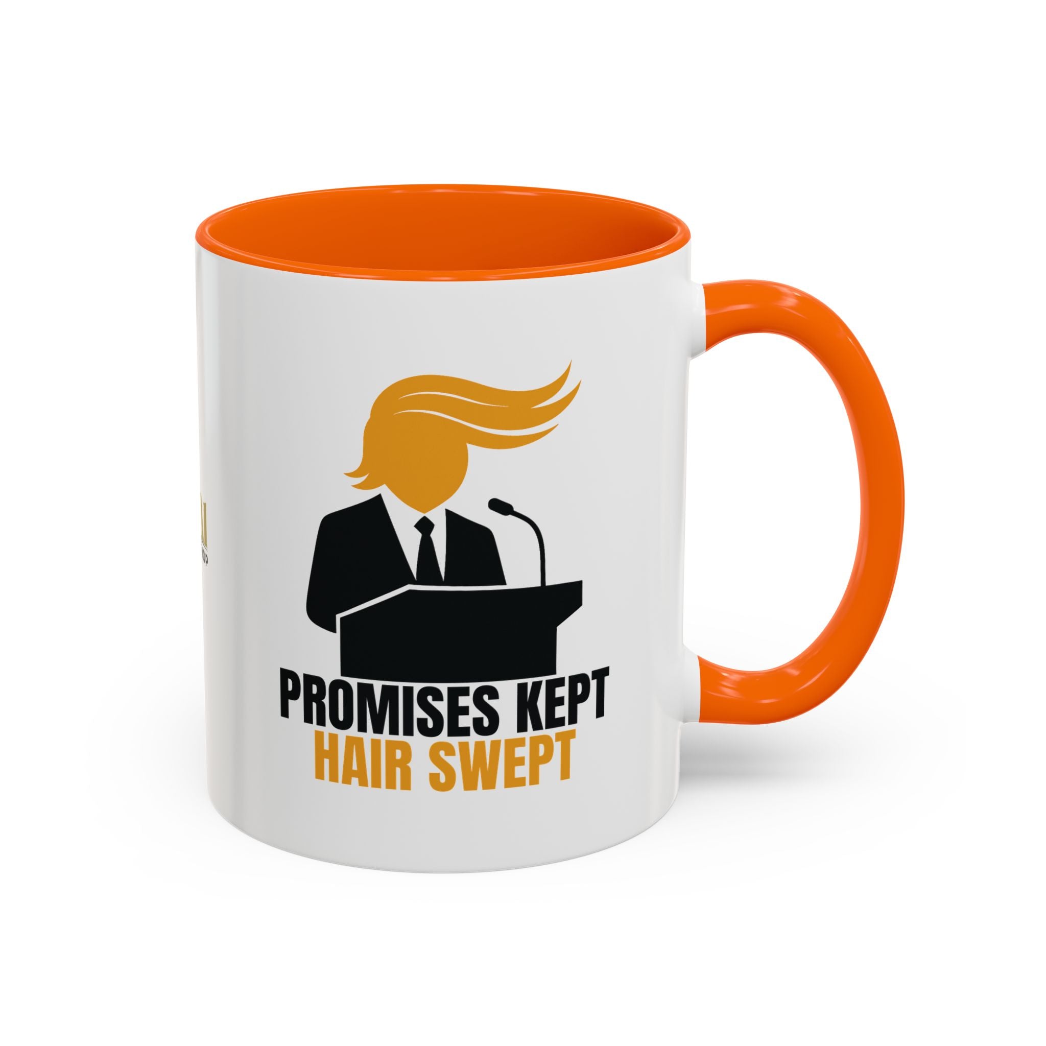 Promises Kept, Hair Swept — Two-Tone Coffee Mug (Political Parody)