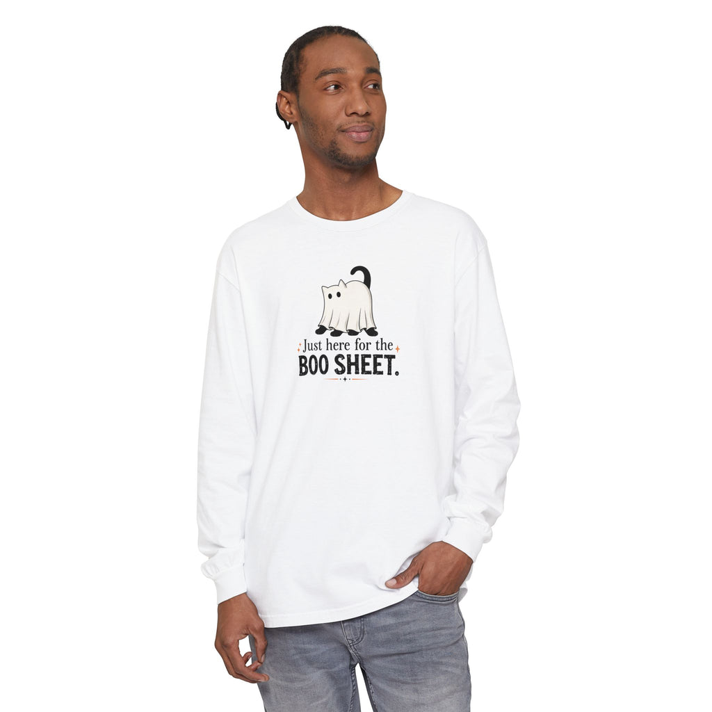 Just Here for the Boo Sheet Halloween Cat Long Sleeve Shirt