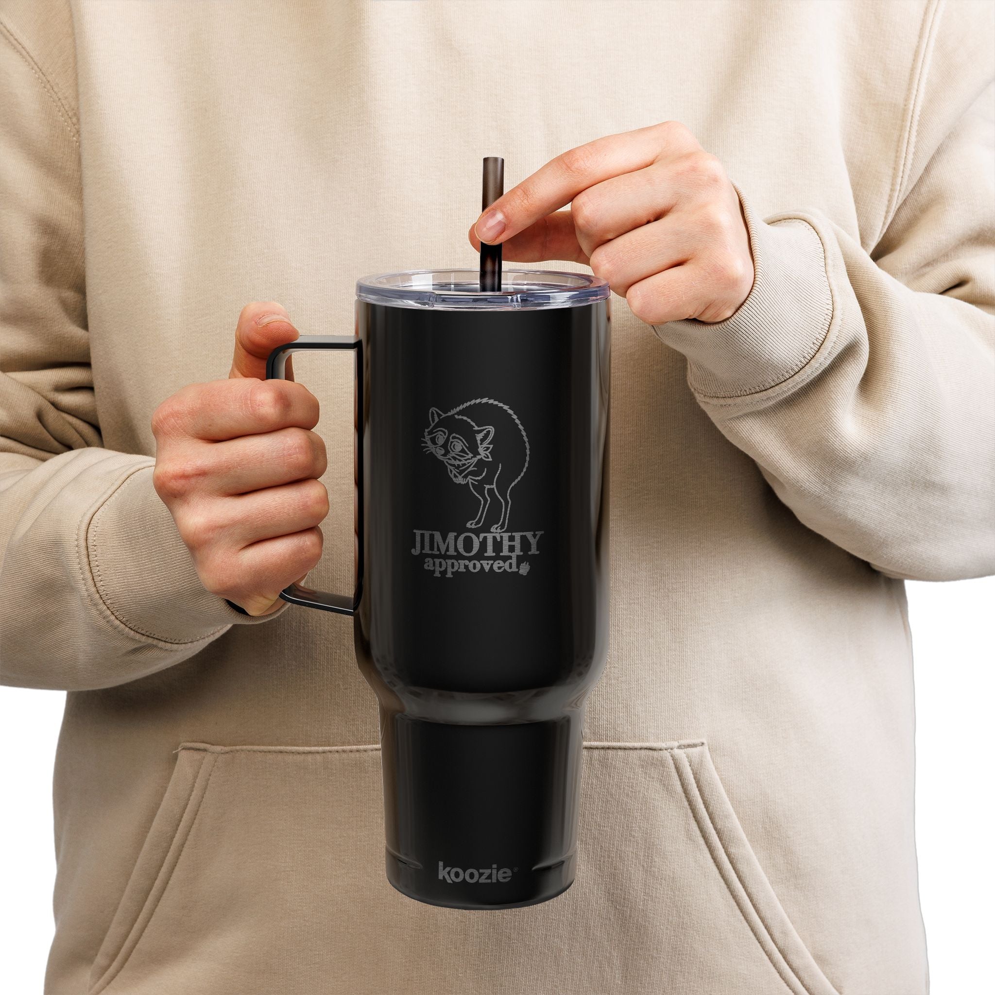 Jimothy Approved 40 oz Engraved Insulated Tumbler with Handle and Straw