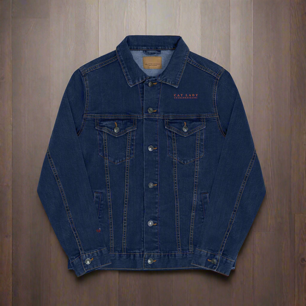 Stylish Cat Lady Extraordinaire Embroidered Denim Jacket
