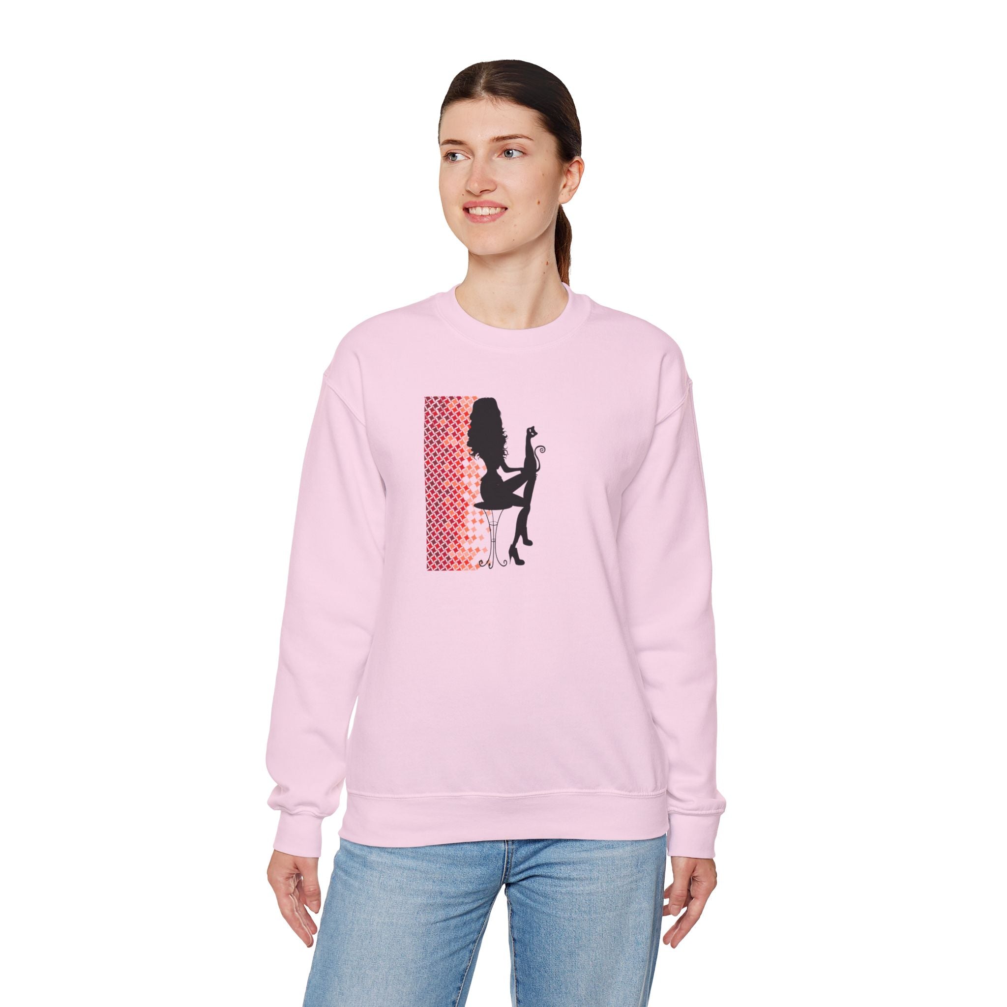 Photo depicting the ​Poised Cat Lady Heavy Blend™ Crewneck Sweatshirt from EpiAl's Shop.