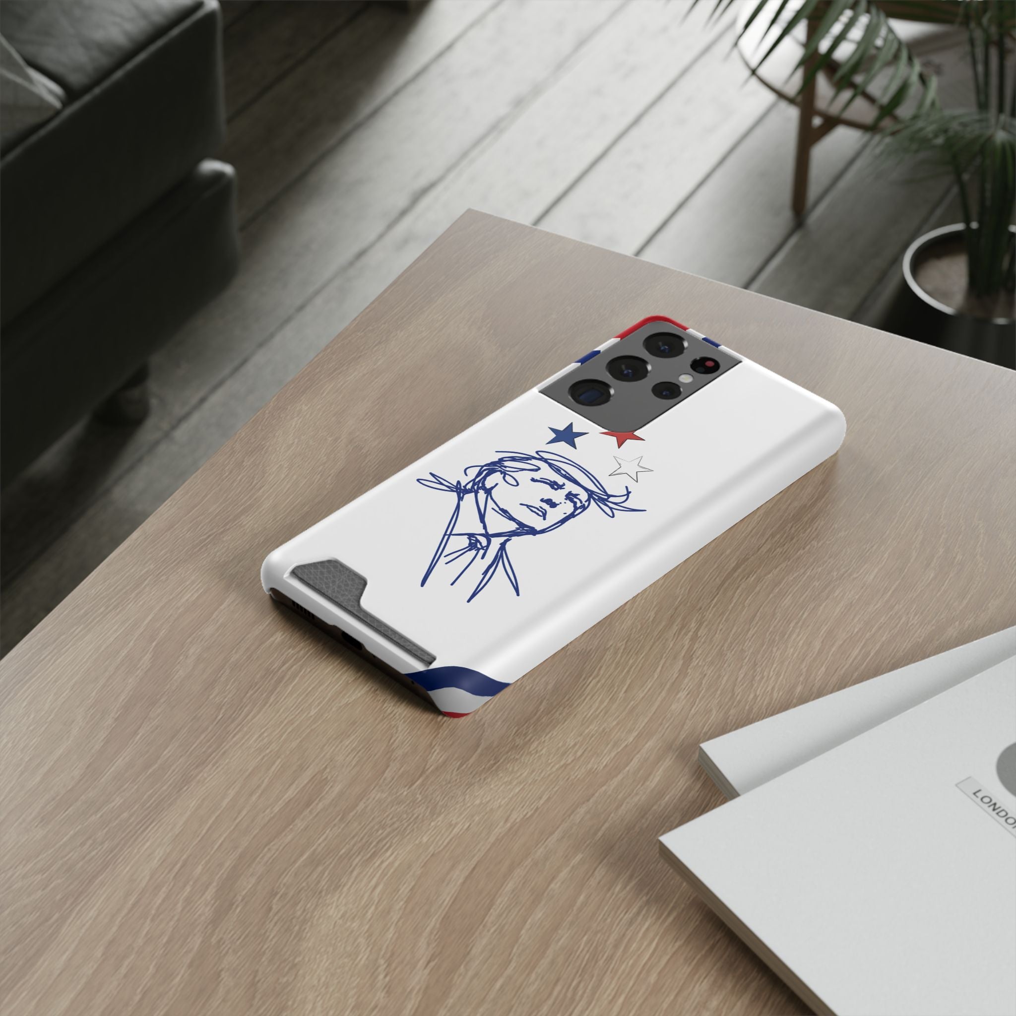 Swoop Guy iPhone Case – Minimal Line Portrait Patriotic Design, Slim Protective Case with Card Slot