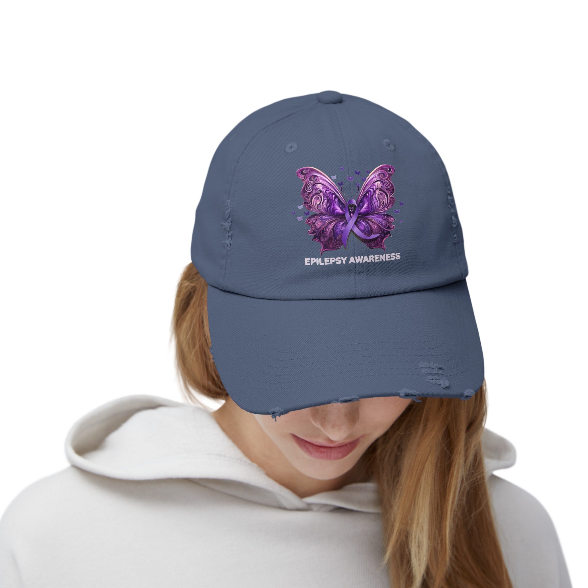 Epilepsy Butterfly Unisex Distressed Cap - Hats - Epileptic Al’s Shop