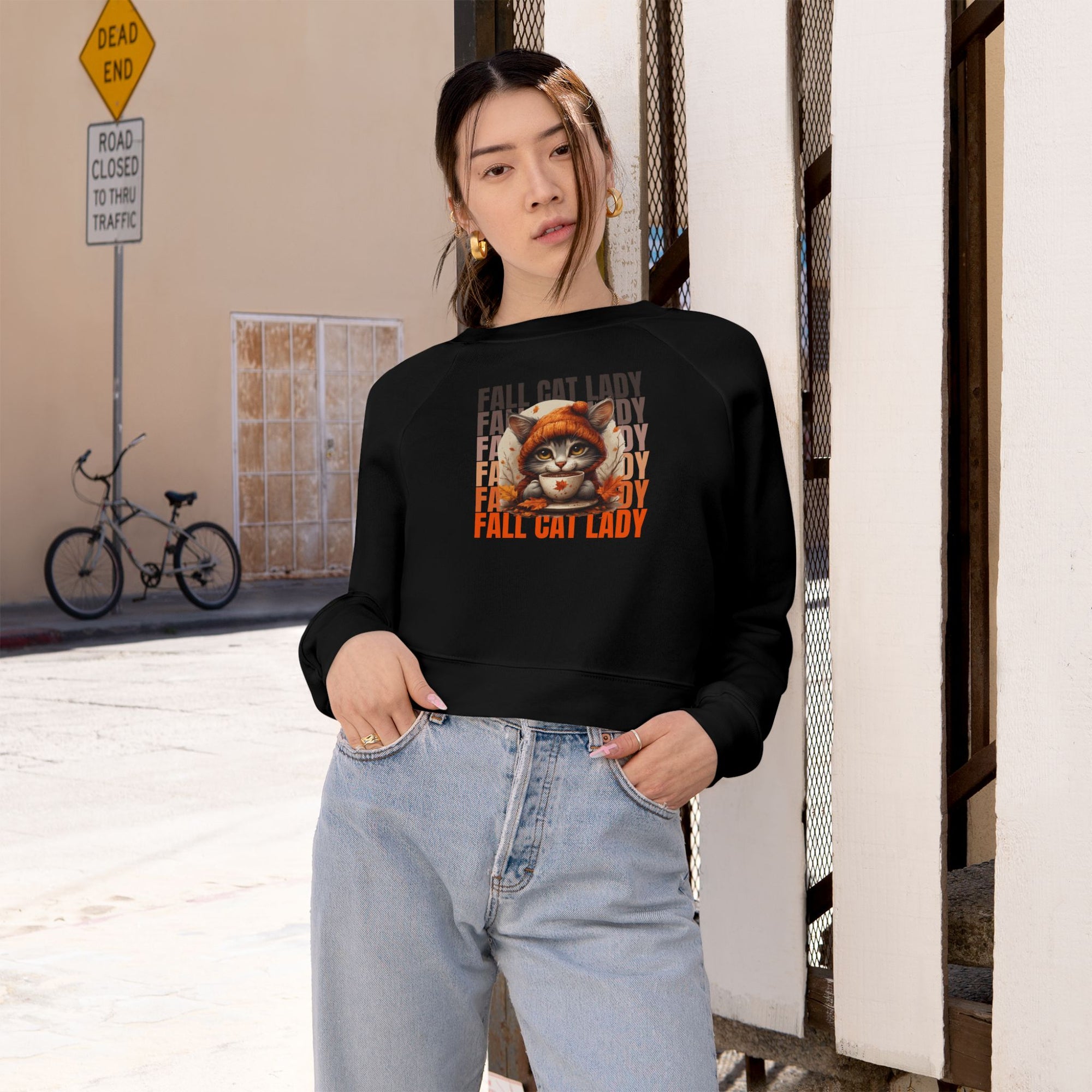 Fall Cat Lady Cropped Pullover | Cozy Women's Sweatshirt