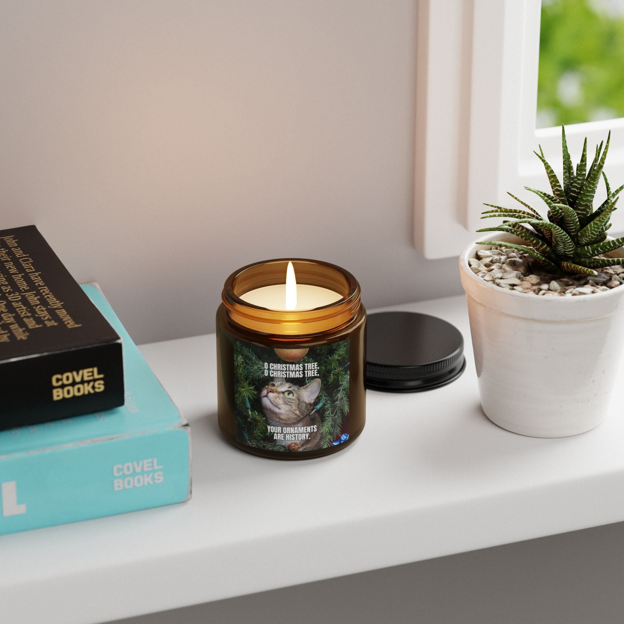Photo depicting the ​O Christmas Tree Scented Soy Candle (Amber Jar) from EpiAl's Shop.