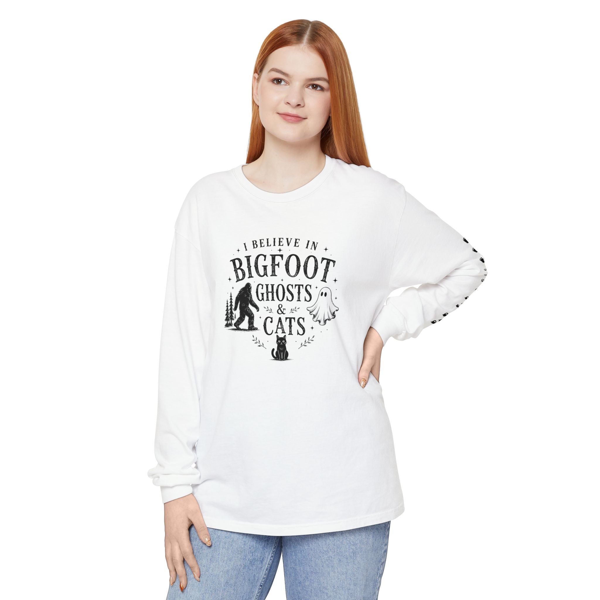 I Believe in Bigfoot, Ghosts & Cats Long Sleeve Shirt