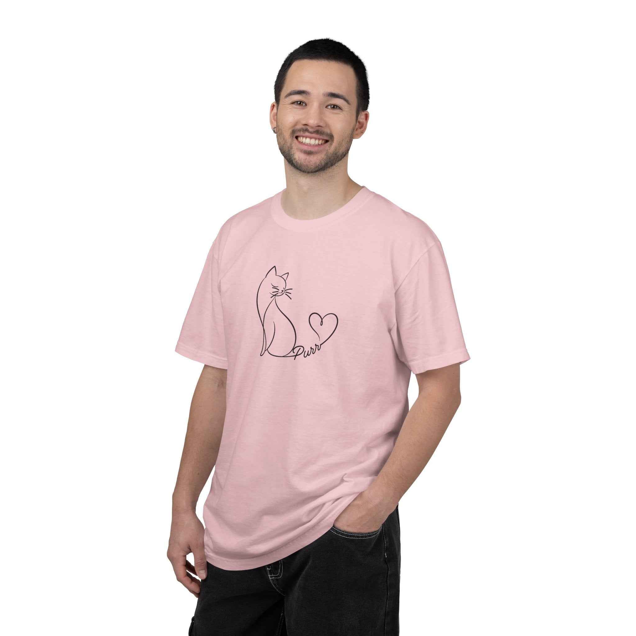 Purr Line Art Cat Unisex T-Shirt | Minimal Cat Lover Tee with Heart Tail