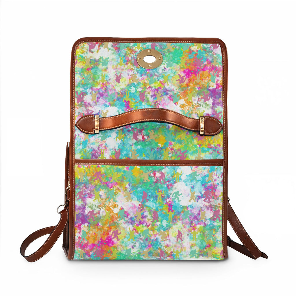 Hidden Bigfoot Tie-Dye Satchel Handbag | Colorful Sasquatch Crossbody Purse