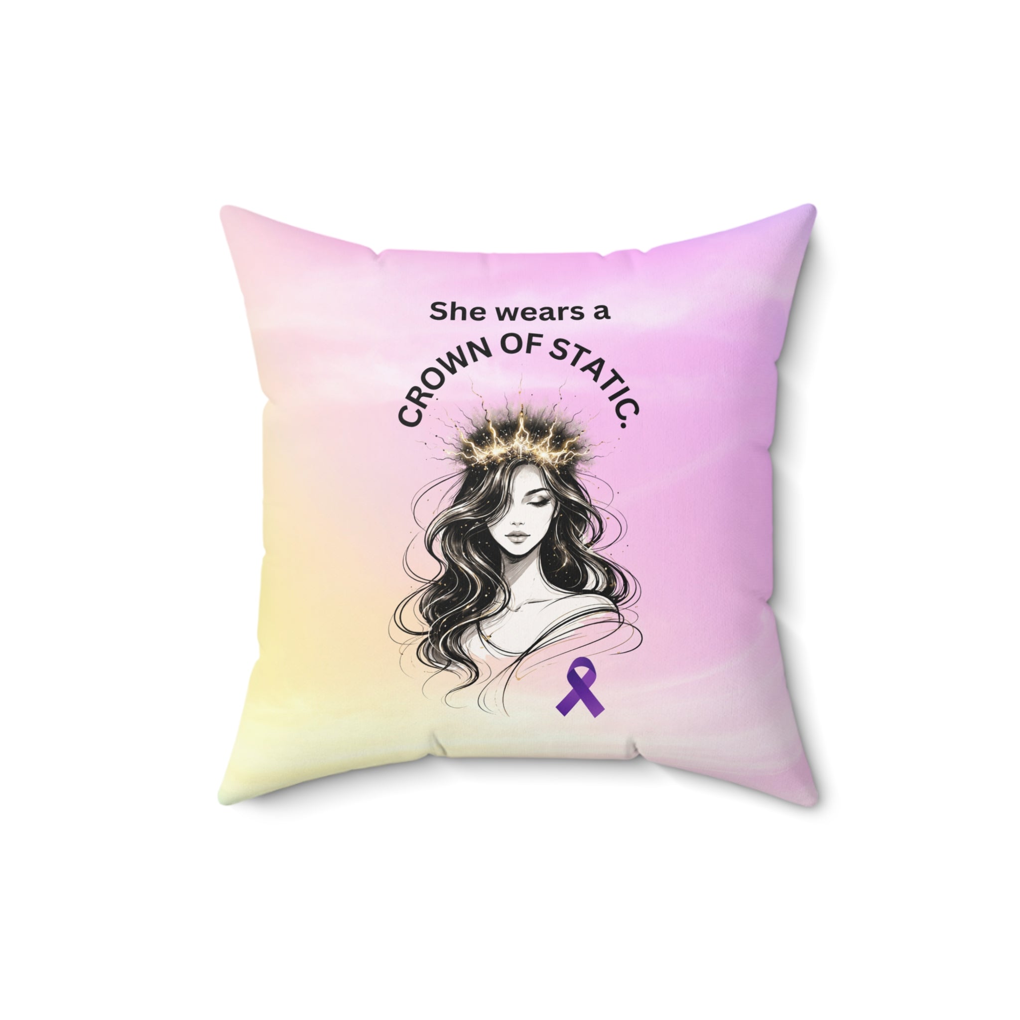 She Wears a Crown of Static – Epilepsy Awareness Throw Pillow