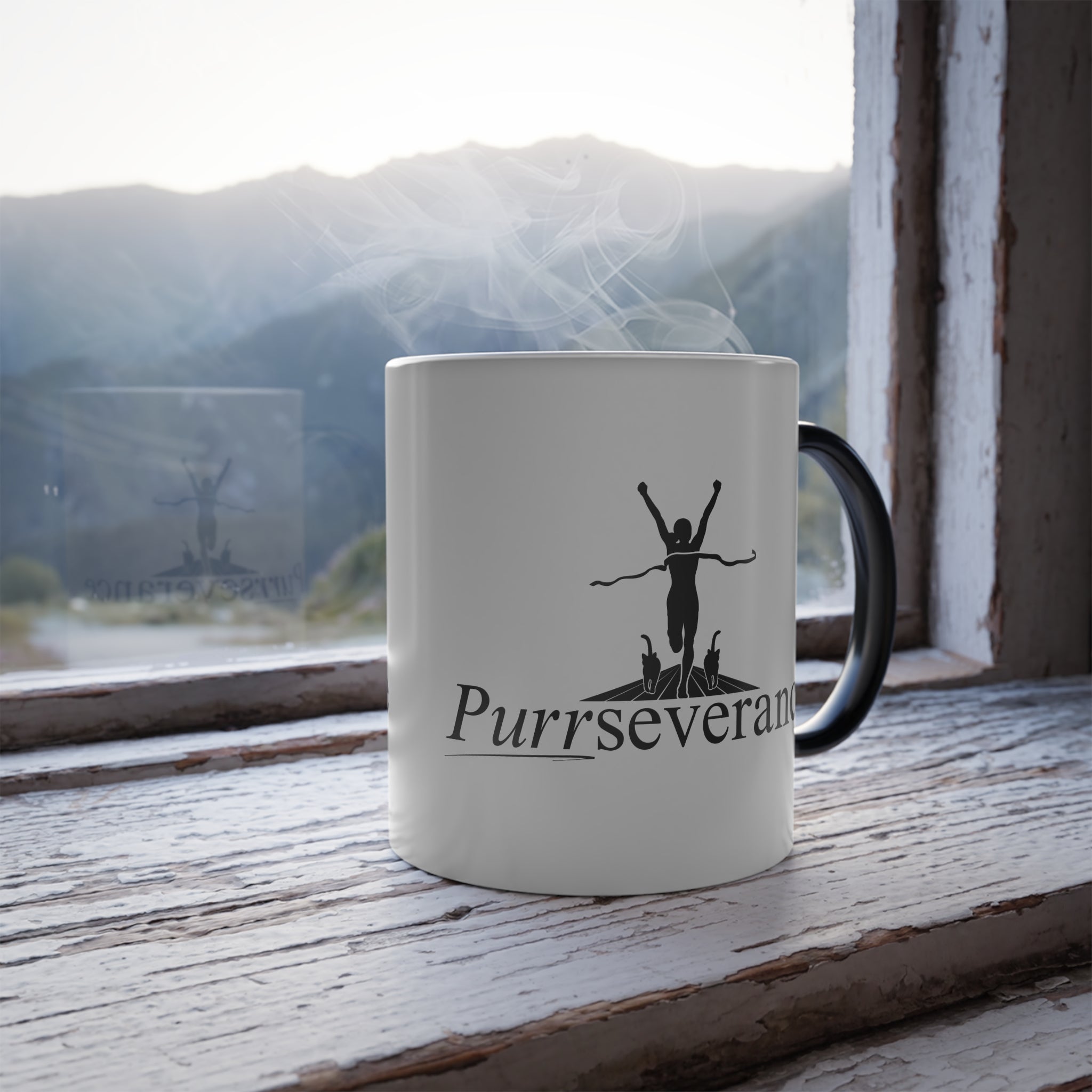 Photo depicting the ​Purrseverance Color Morphing Mug, 11oz from EpiAl's Shop.