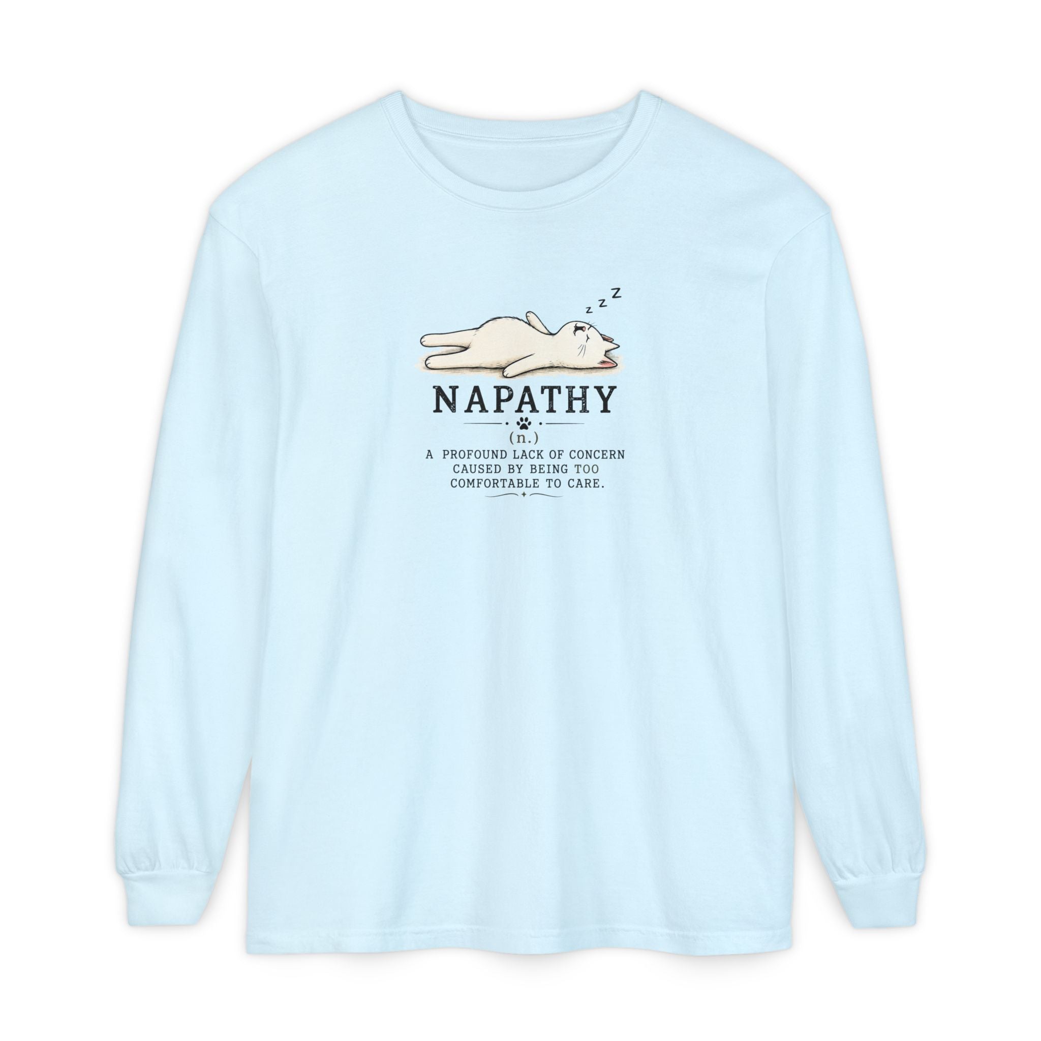 Napathy Cat Long Sleeve Shirt | Funny Sleepy Cat Graphic Tee