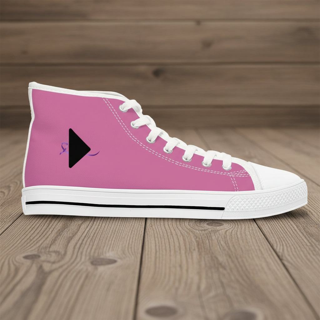 Pause & Play Women’s High-Top Sneakers | Epilepsy Awareness Edition (Pink & White)