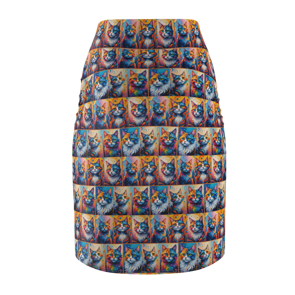 Colorful Painted Cats Print Women's Pencil Skirt