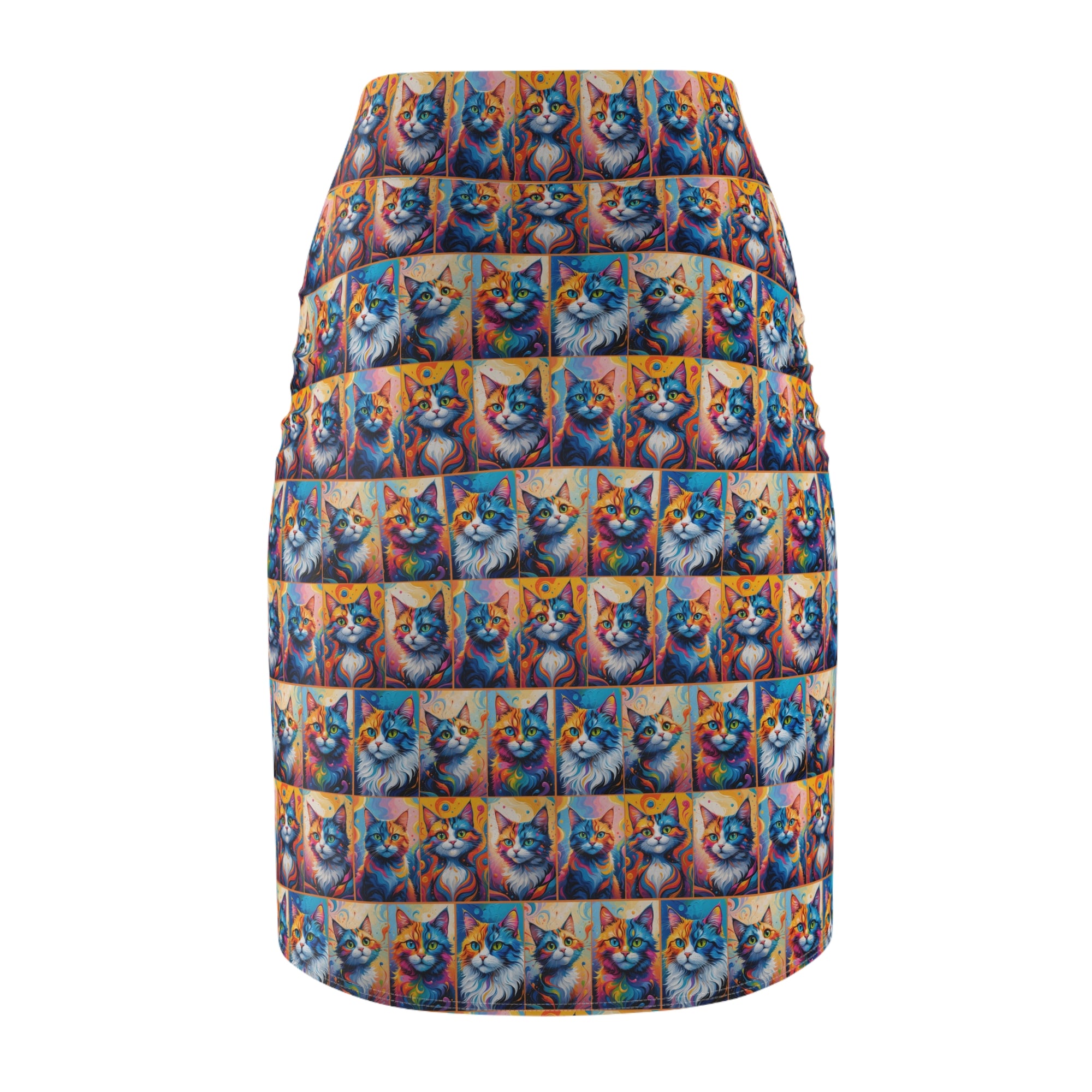 Colorful Painted Cats Print Women's Pencil Skirt