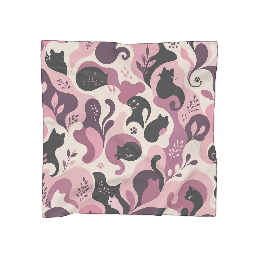 Whimsical Cat Scarf | Pink & Mauve Abstract Cat Square Scarf