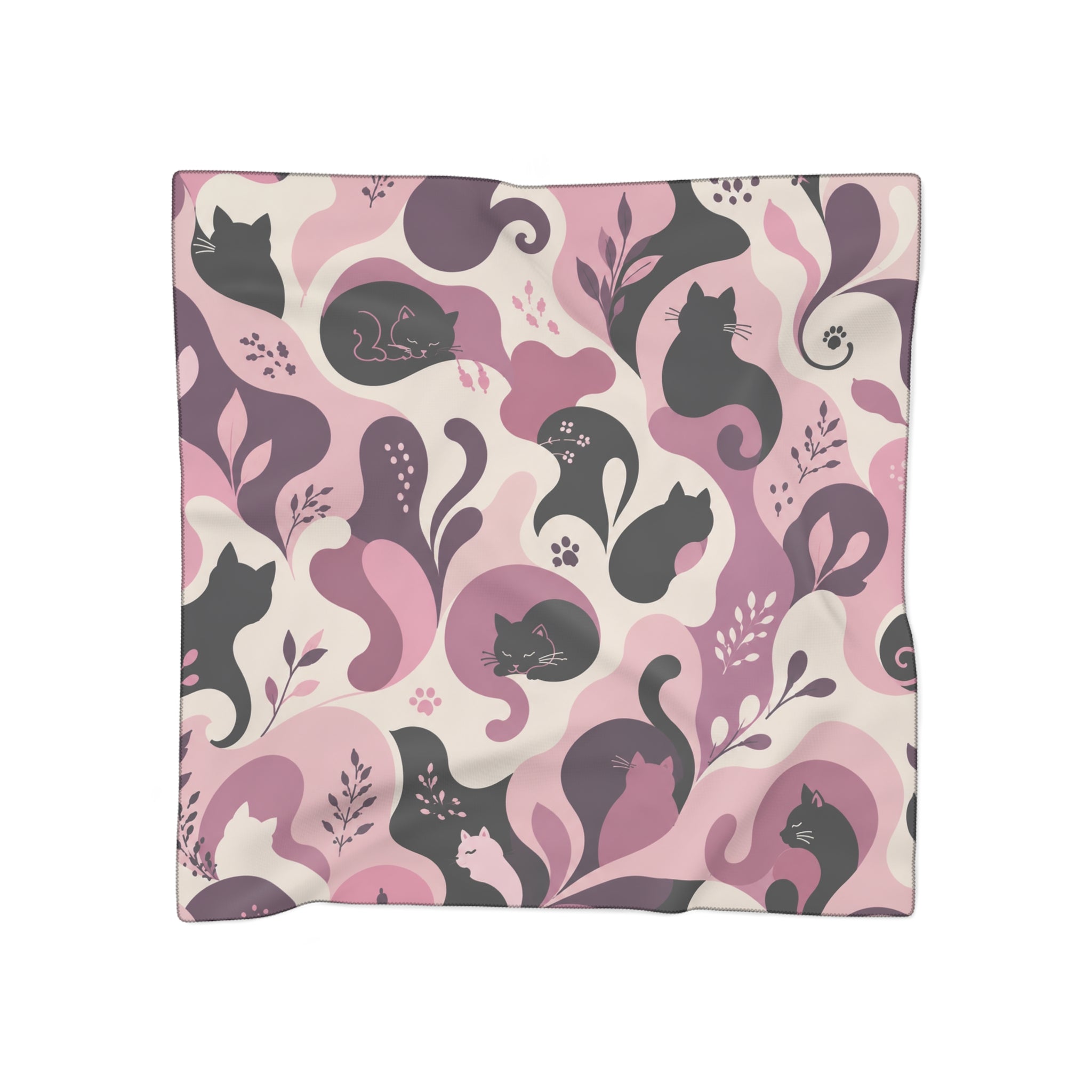 Whimsical Cat Scarf | Pink & Mauve Abstract Cat Square Scarf