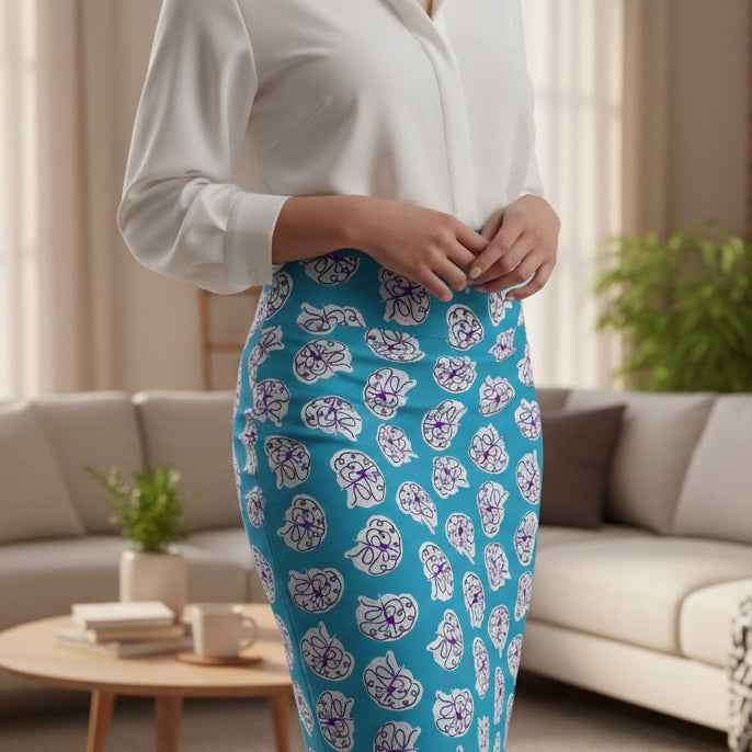 Neurostrong Brain Pattern Pencil Skirt – Stretch Fit Awareness Skirt | Epilepsy Strength Apparel