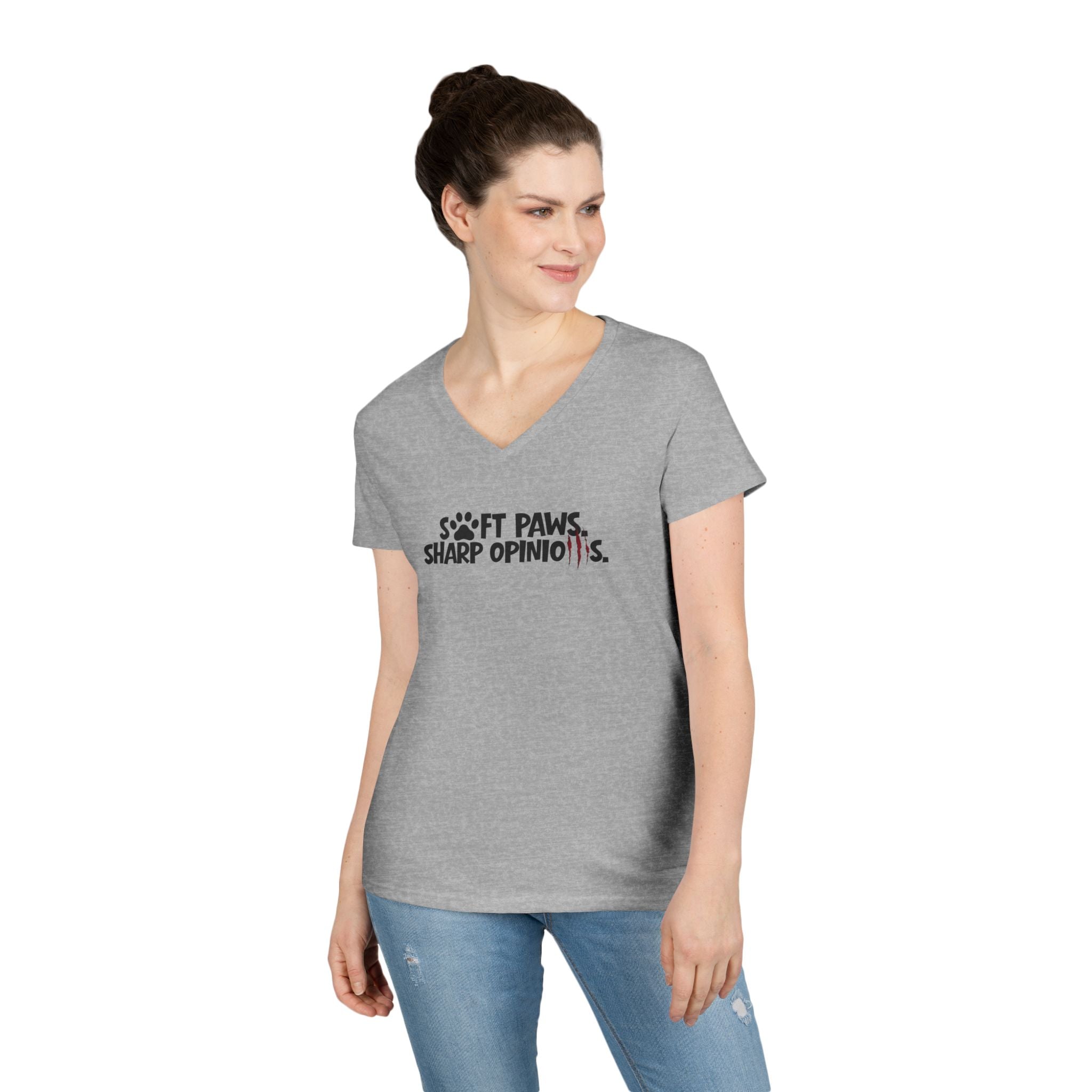 Soft Paws, Sharp Opinions Women’s V-Neck Tee