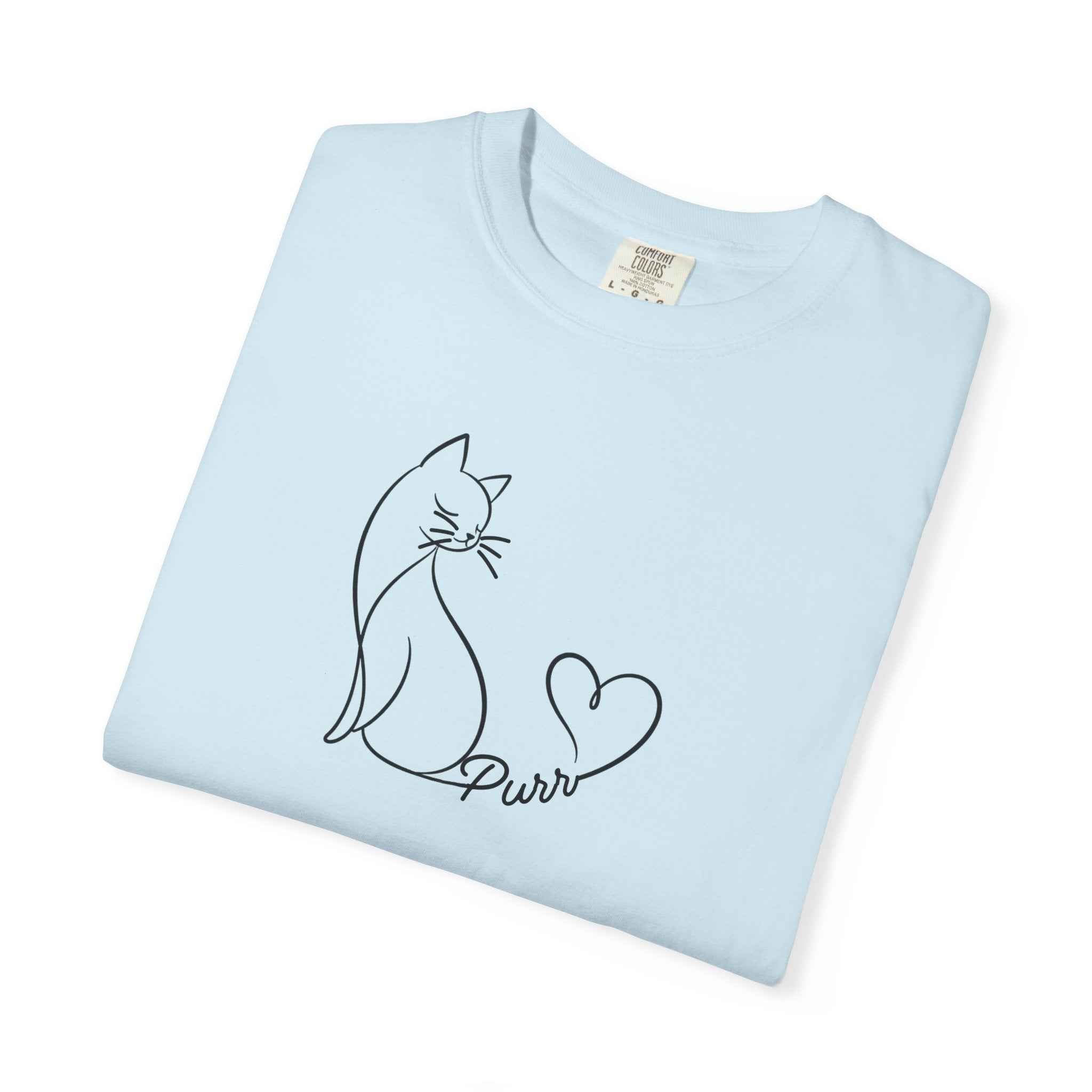 Purr Line Art Cat Unisex T-Shirt | Minimal Cat Lover Tee with Heart Tail