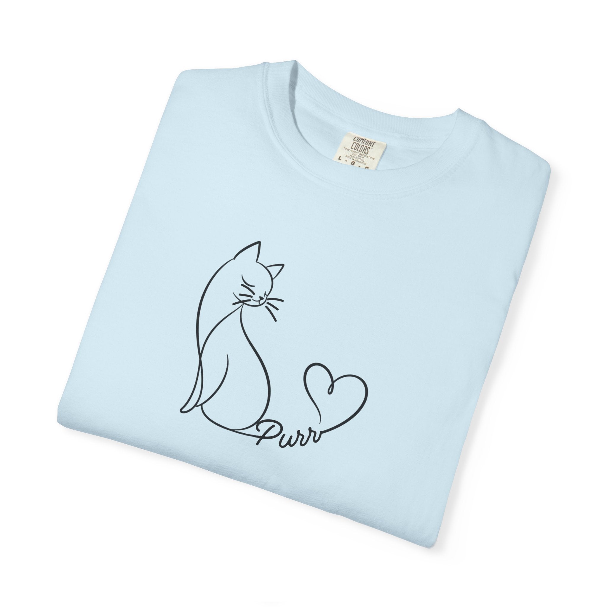 Purr Line Art Cat Unisex T-Shirt | Minimal Cat Lover Tee with Heart Tail