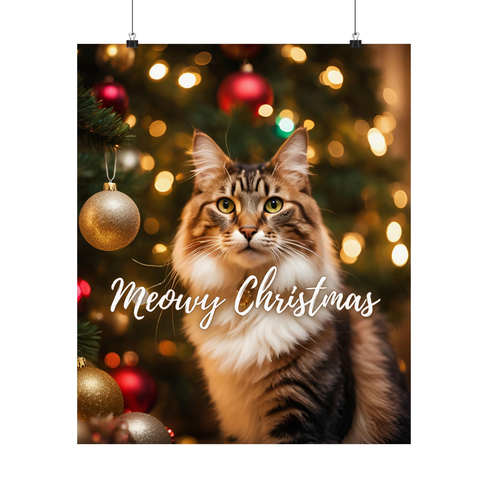 Photo depicting the ​Meowy Christmas Kitty Matte Vertical Posters from EpiAl's Shop.