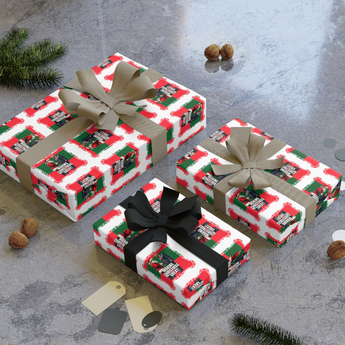 Festive Santa Trump Holiday Gift Wrapping Paper Roll