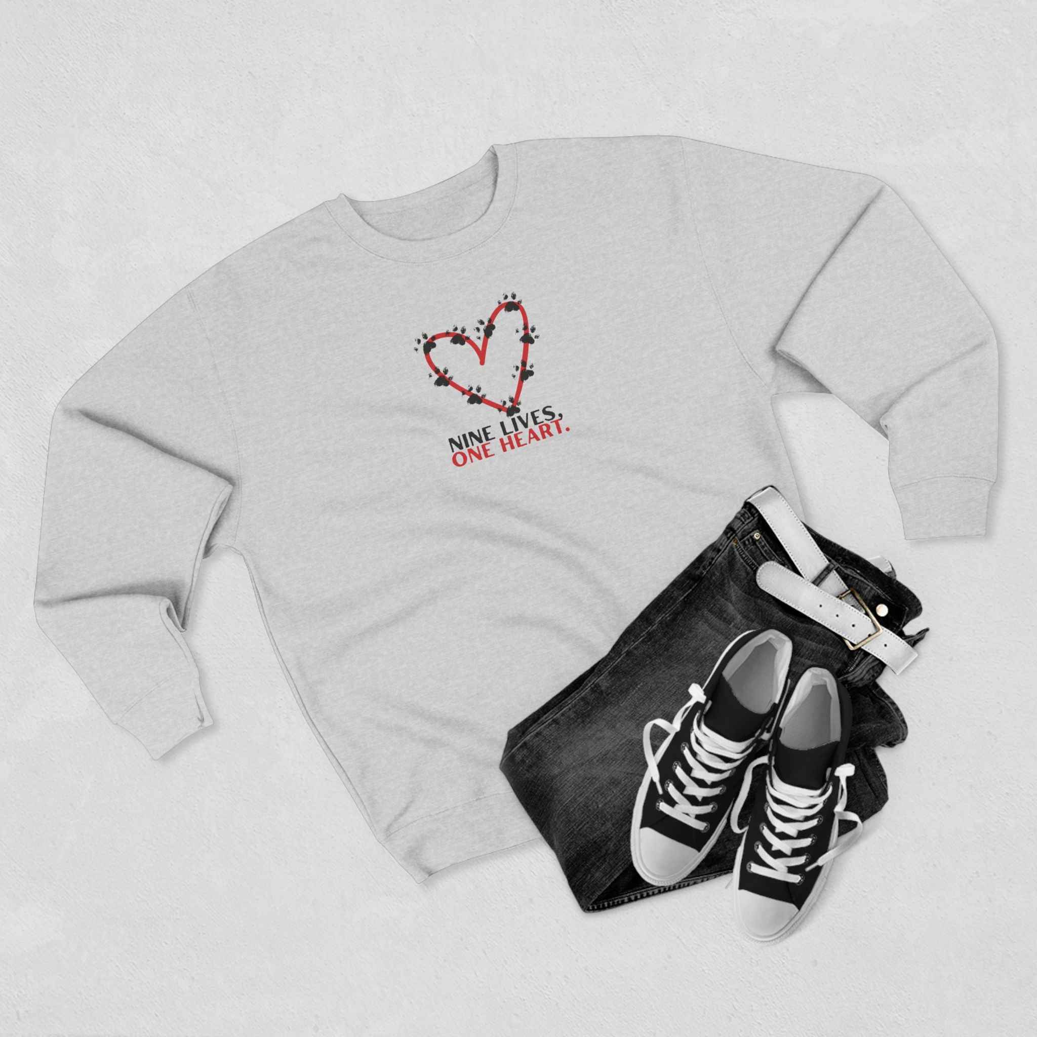 Nine Lives, One Heart – Cat Lover Sweatshirt
