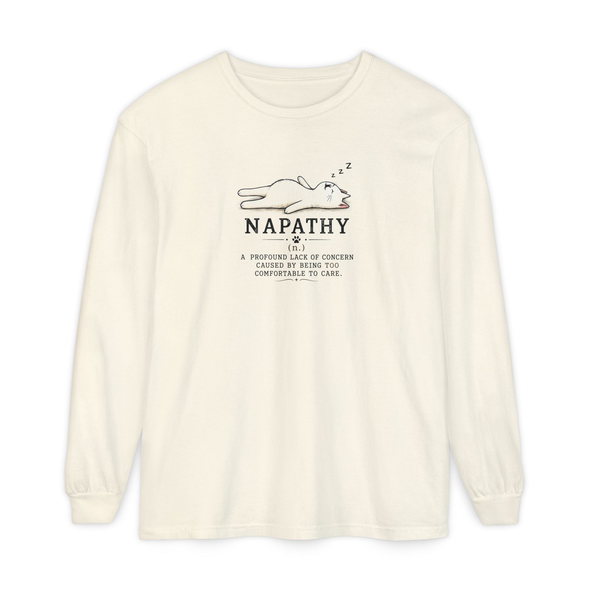 Napathy Cat Long Sleeve Shirt | Funny Sleepy Cat Graphic Tee