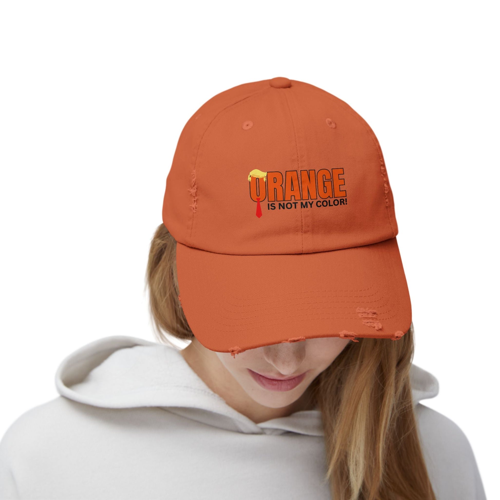 Orange is Not My Color Unisex Distressed Cap - Fun Statement Hat Printify