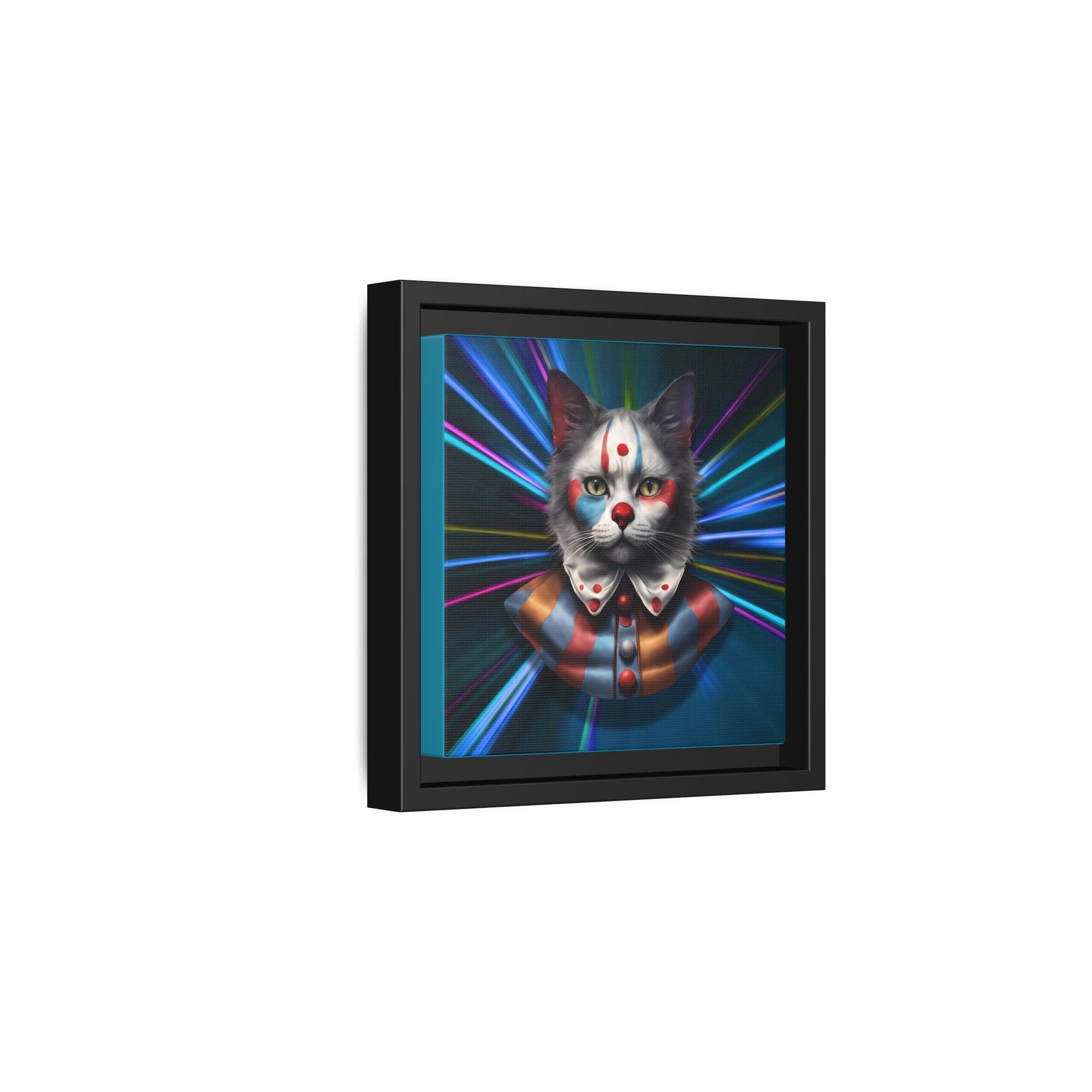 Colorful Cat Clown Framed Canvas Art – Quirky Home Decor for Pet Lovers