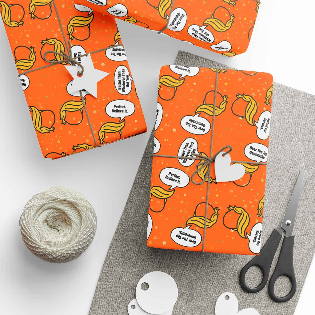 “Styled for Success” Parody Gift Wrap – Blonde Whoosh & Gold Stars