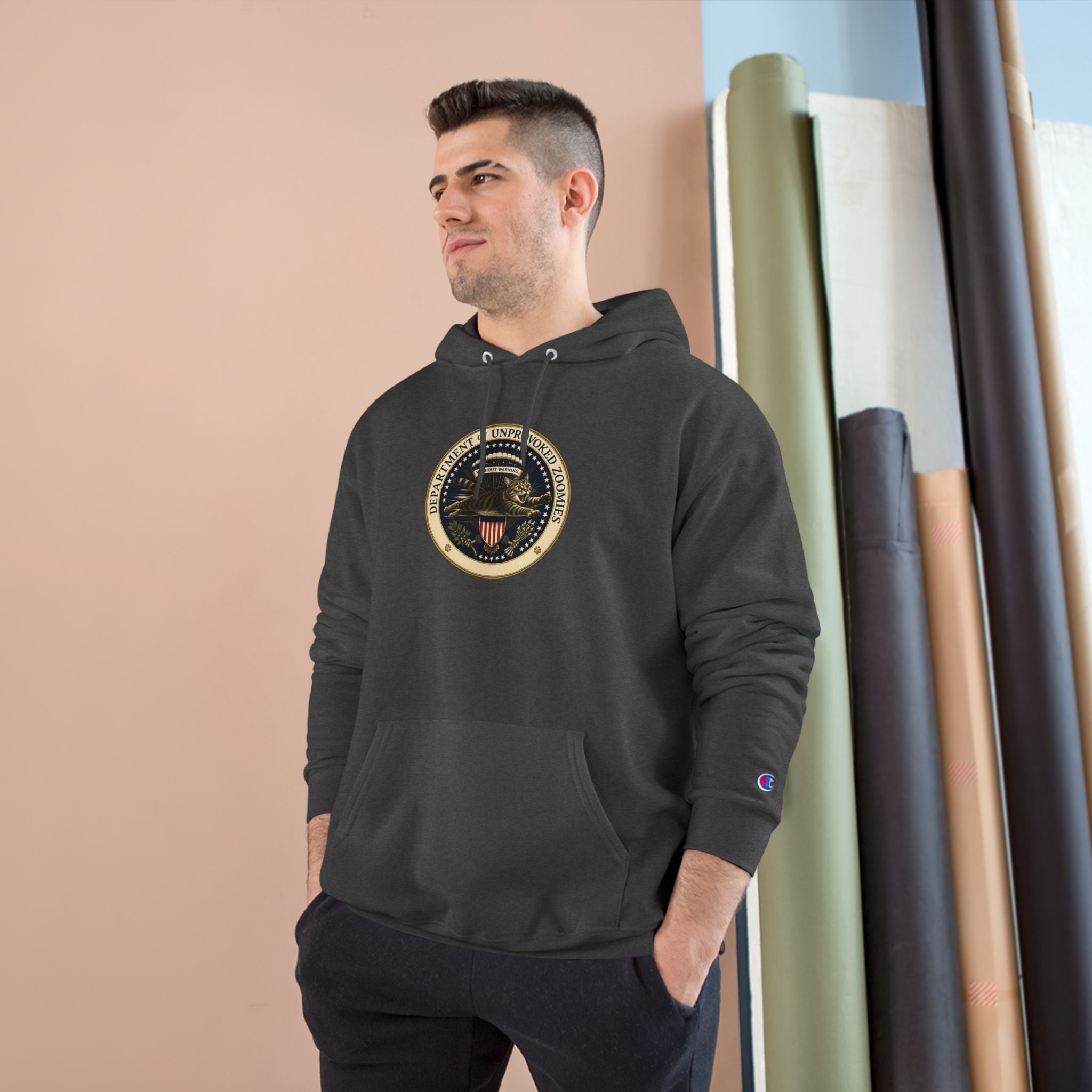 Department of Unprovoked Zoomies Champion Hoodie | Funny Cat Seal Sweatshirt