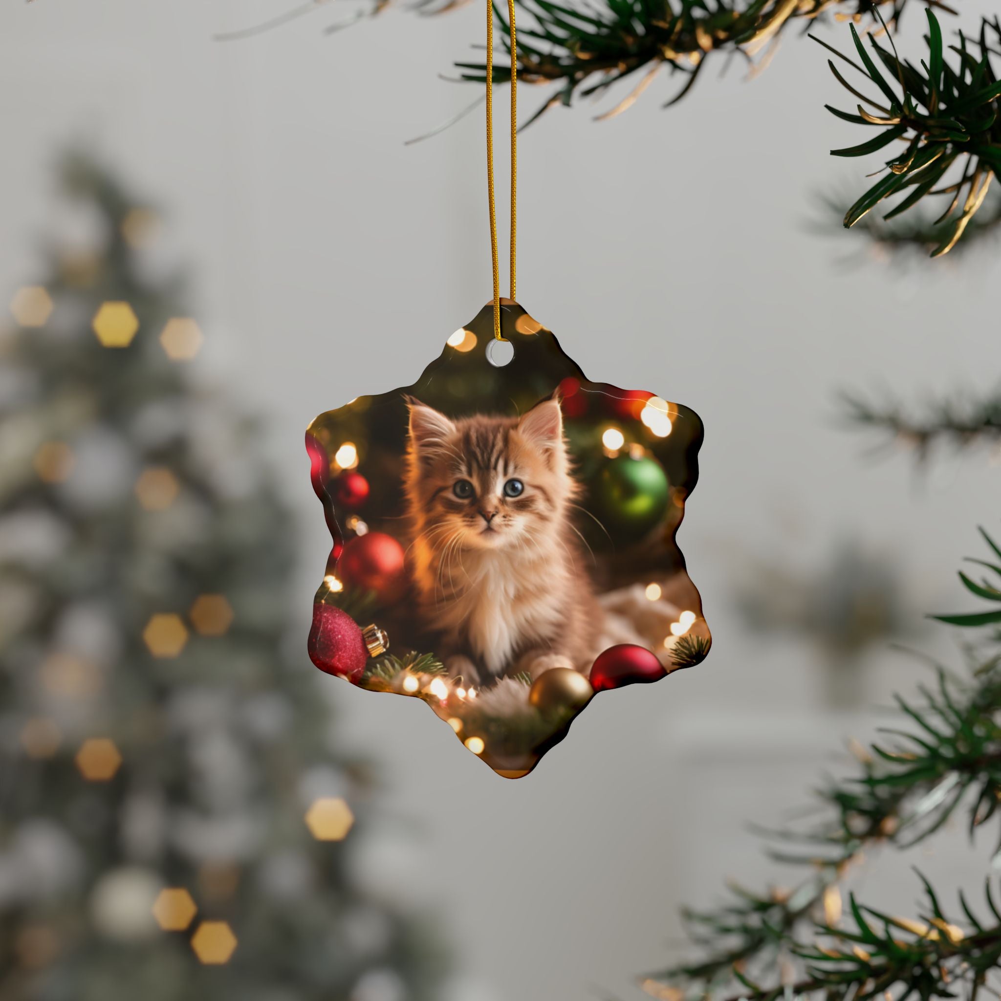 Photo depicting the ​Cute Kitten Christmas Ceramic Ornaments, 2-Side Print, (1pc, 3pcs, 5pcs, 10pcs) from EpiAl's Shop.