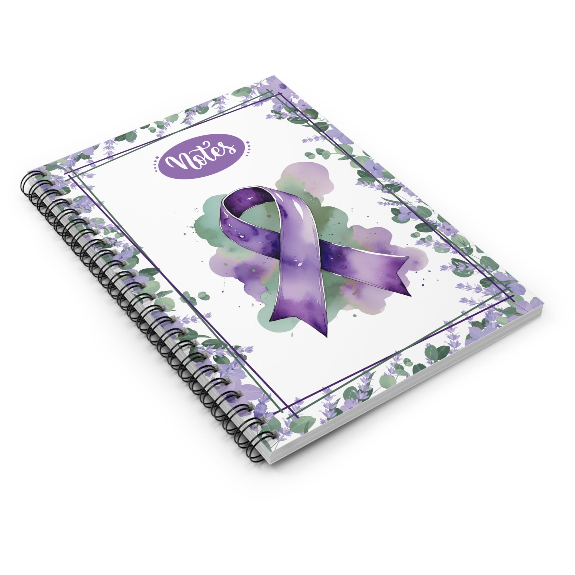 Watercolor Purple Ribbon Spiral Ruled-Lined Notebook