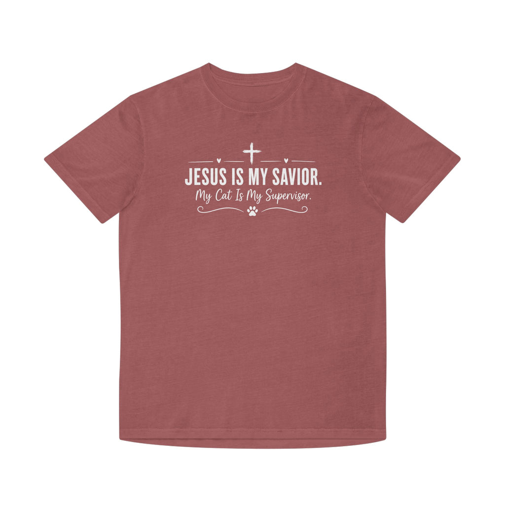 Jesus Is My Savior. My Cat Is My Supervisor. Vintage- Style T-Shirt