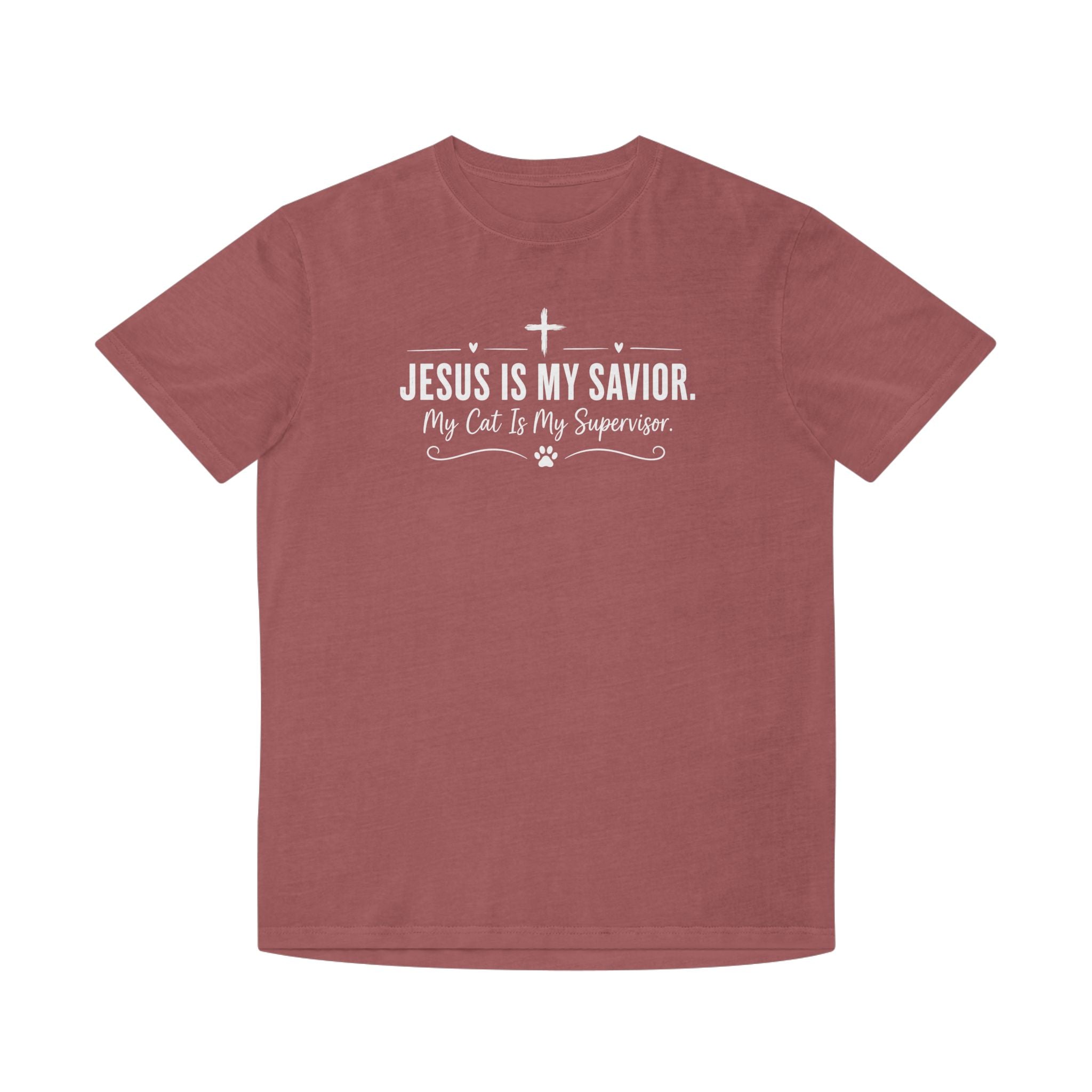 Jesus Is My Savior. My Cat Is My Supervisor. Vintage- Style T-Shirt