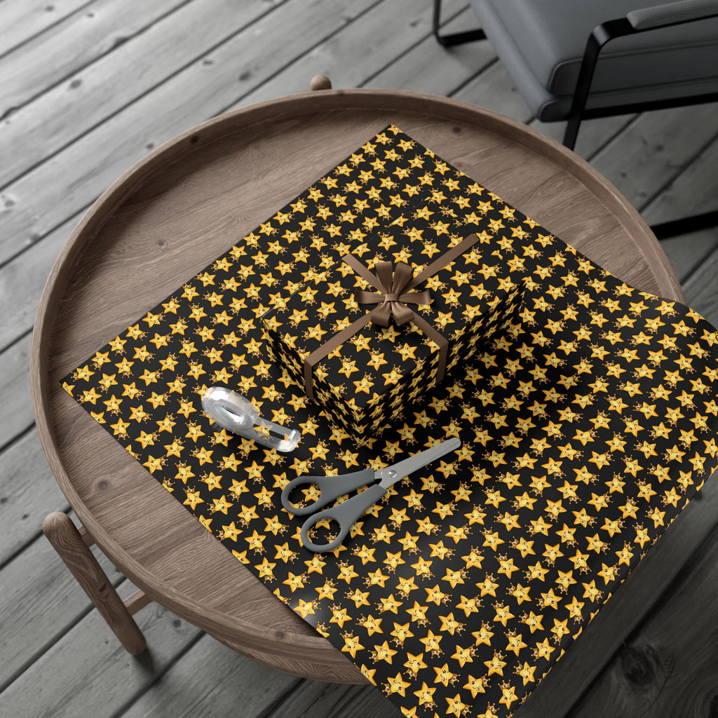 Main Character Crowned Star Wrapping Paper | Cute Black & Gold Gift Wrap