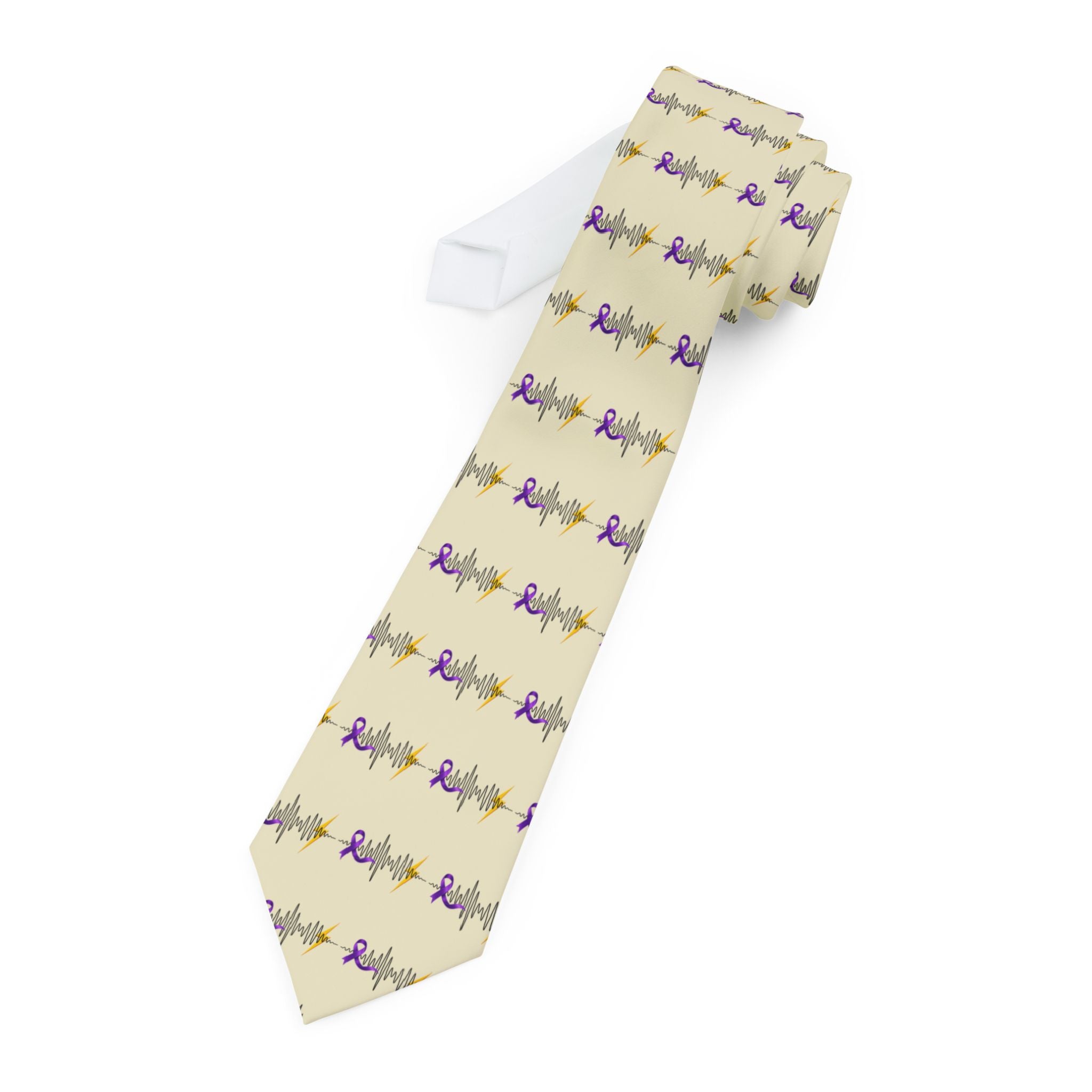Epilepsy Awareness Purple Ribbon EKG Necktie