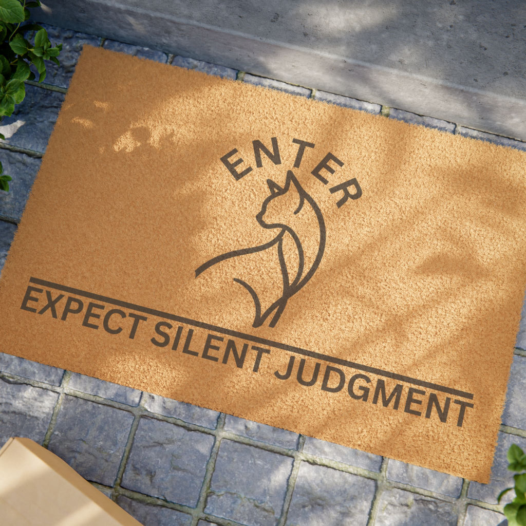 Enter. Expect Silent Judgment. Cat Welcome Mat