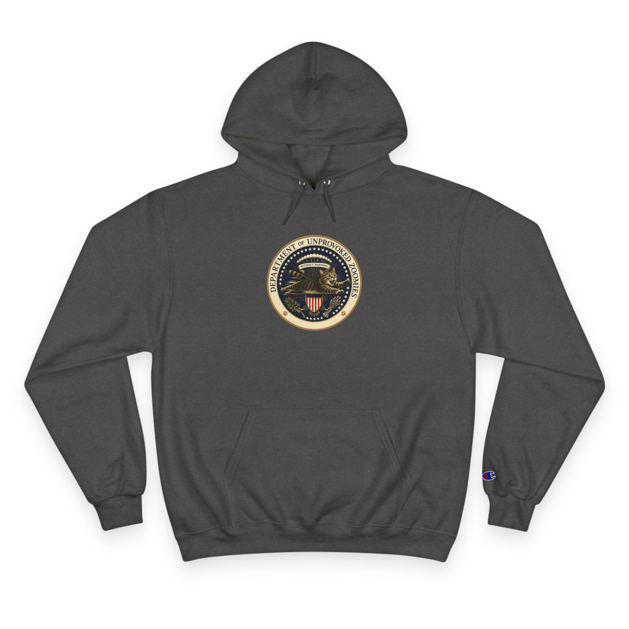 Department of Unprovoked Zoomies Champion Hoodie | Funny Cat Seal Sweatshirt