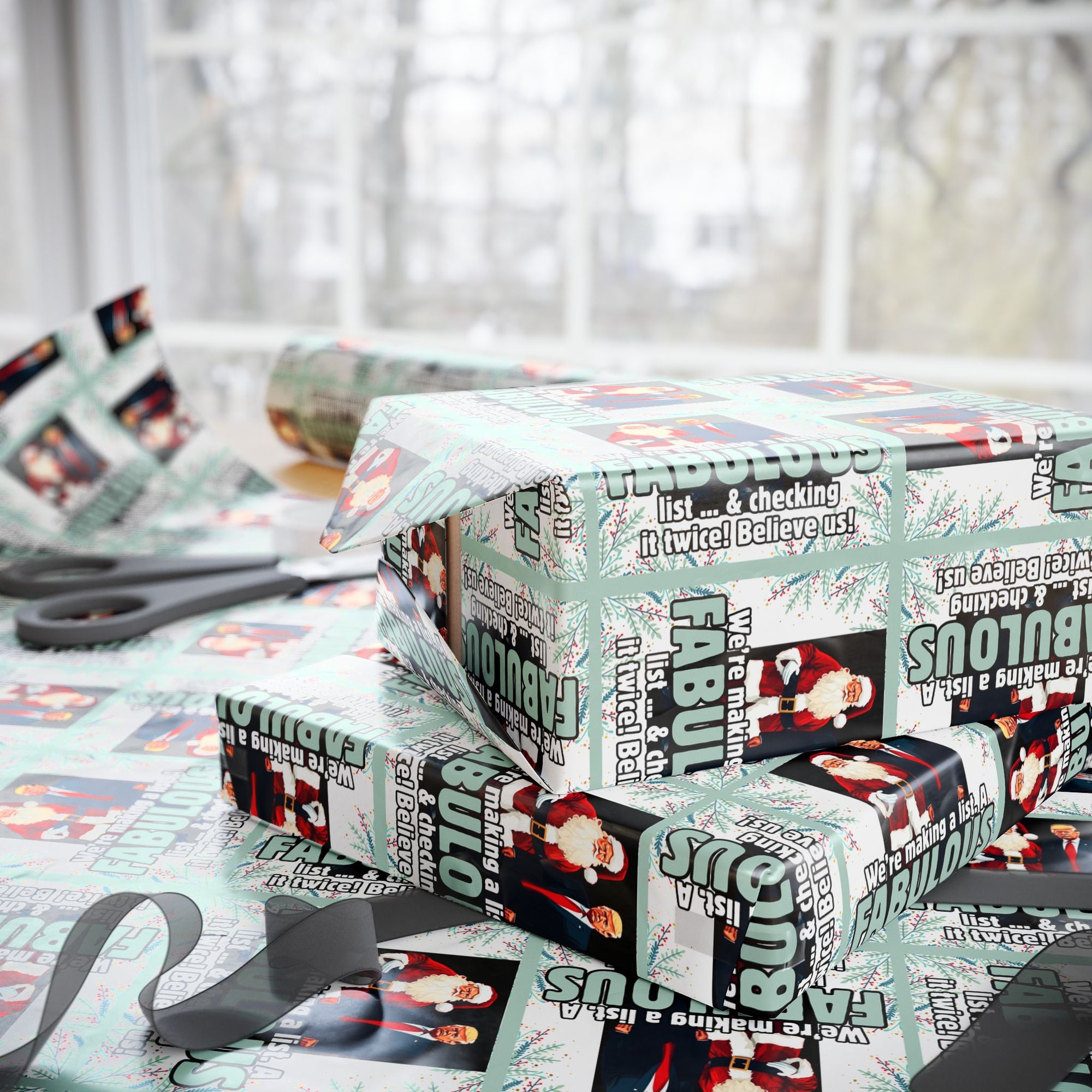 Trump Santa Fabulous List Wrapping Paper Roll