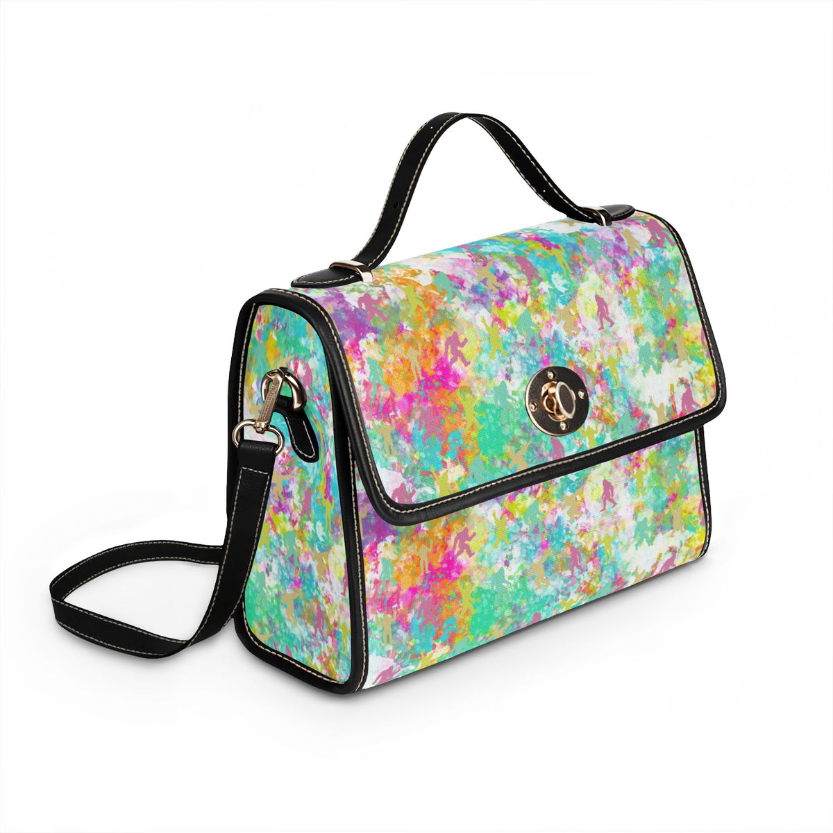 Hidden Bigfoot Tie-Dye Satchel Handbag | Colorful Sasquatch Crossbody Purse