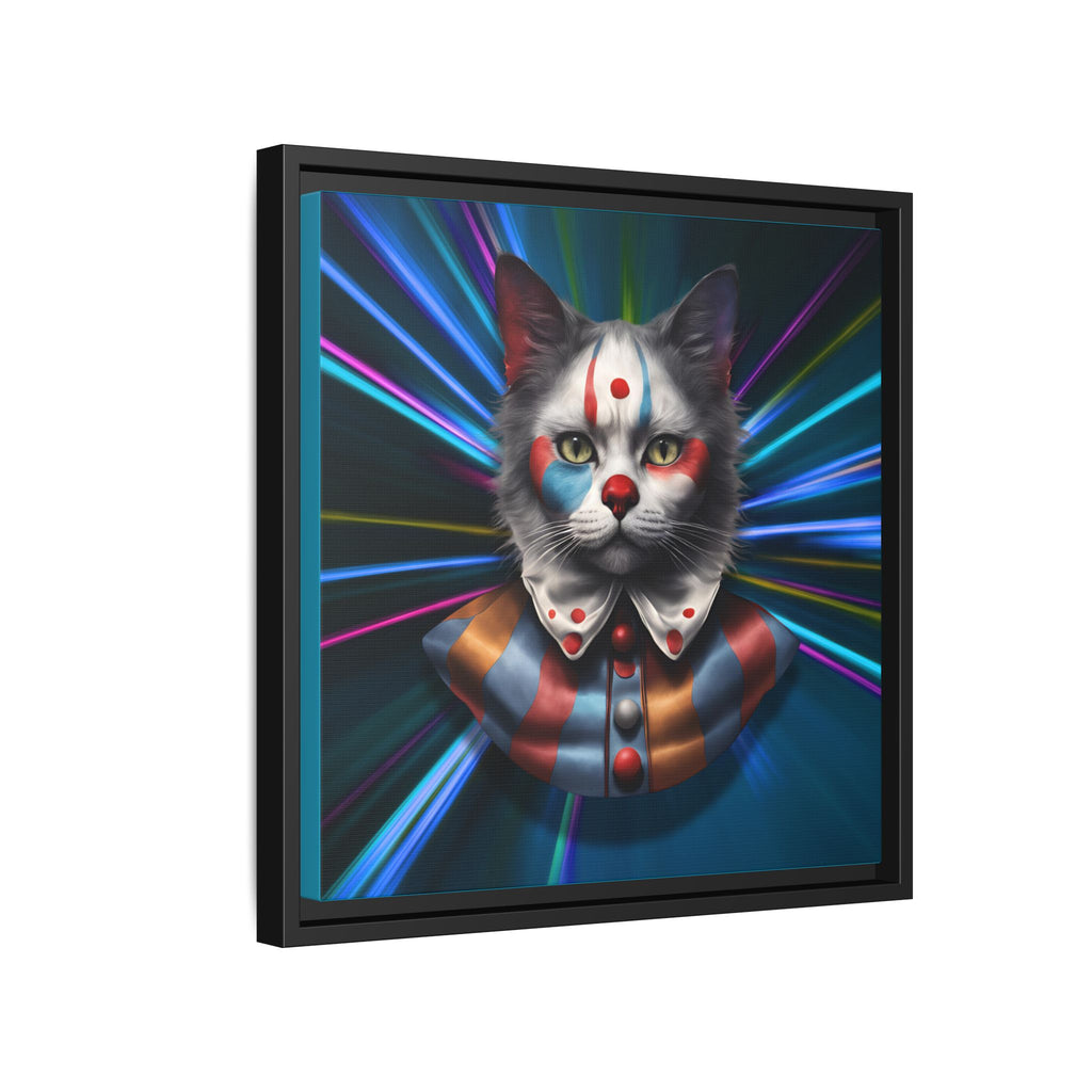 Colorful Cat Clown Framed Canvas Art – Quirky Home Decor for Pet Lovers