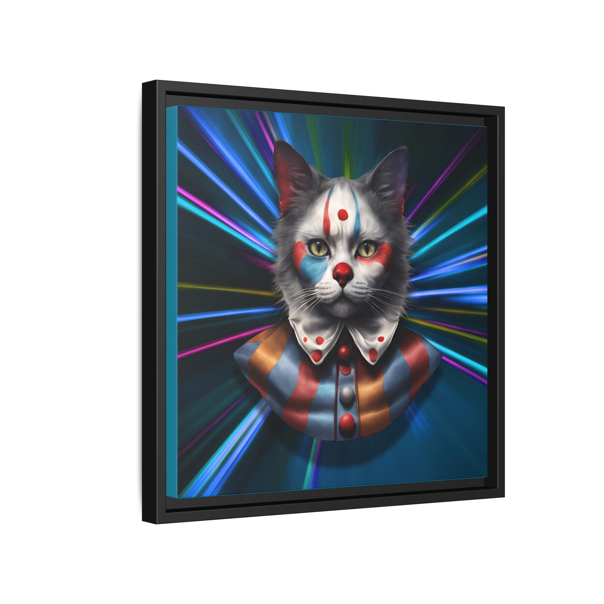 Colorful Cat Clown Framed Canvas Art – Quirky Home Decor for Pet Lovers