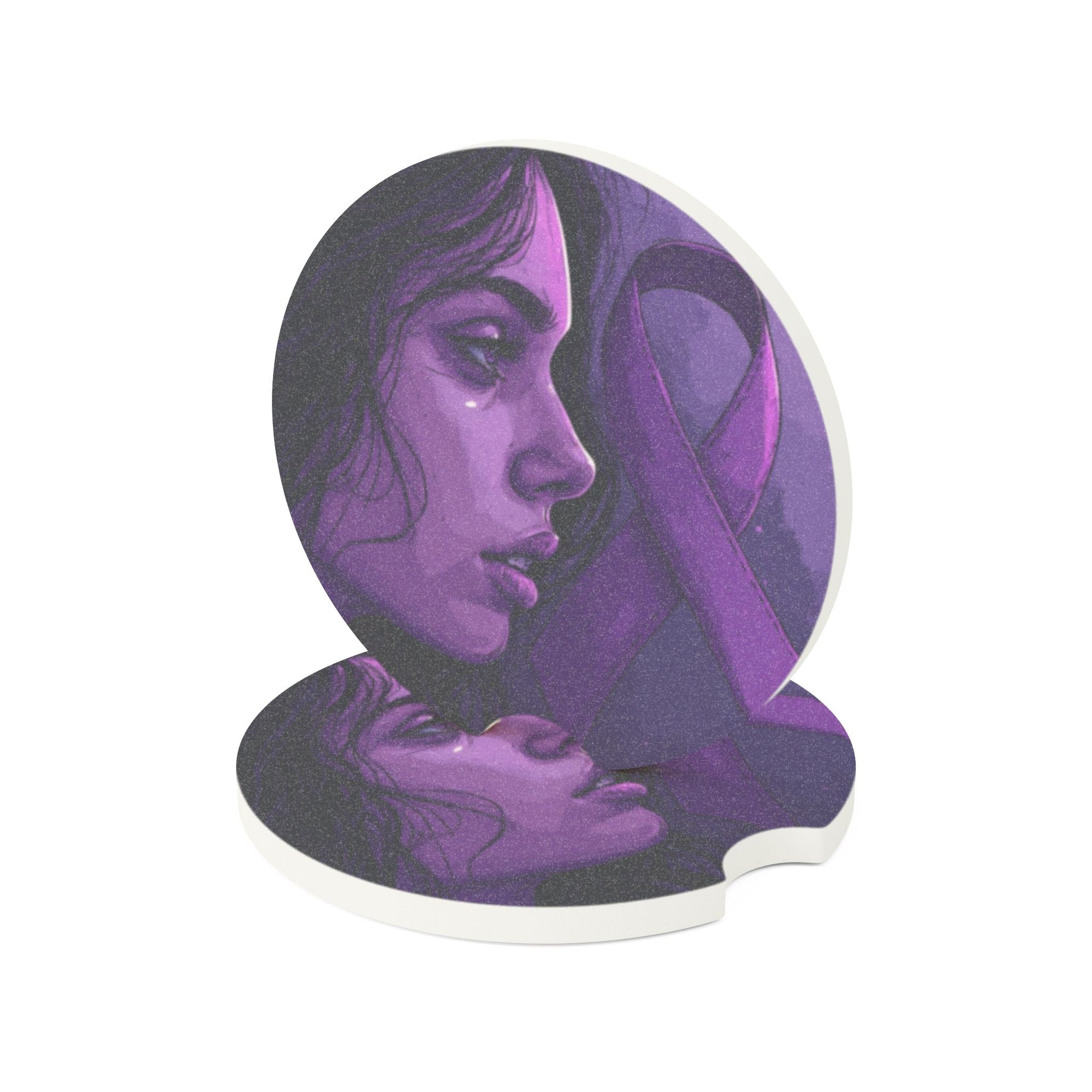 Purple Ribbon Soapstone Car Coaster | Awareness Gift