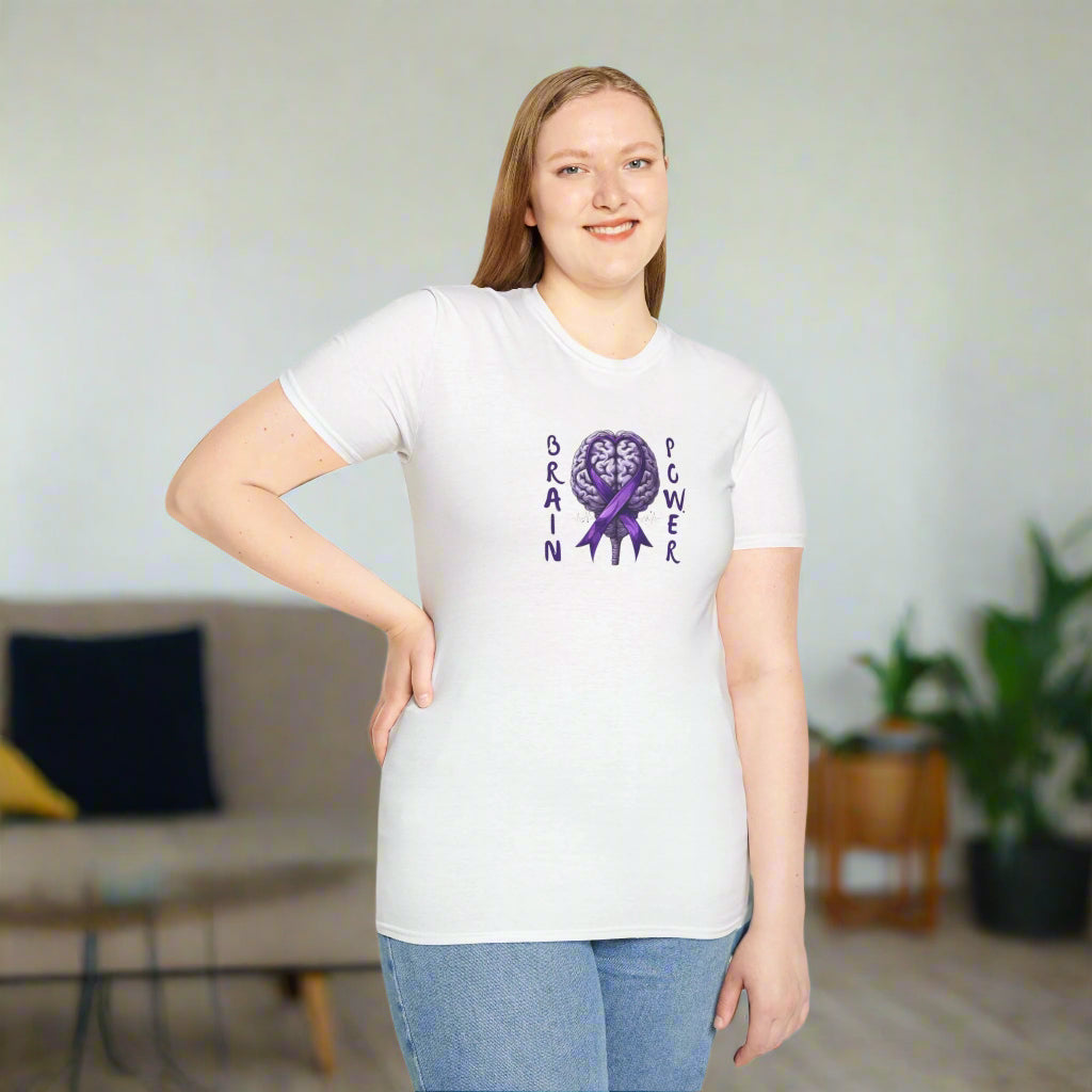 Brain Power Unisex Softstyle T-Shirt, Purple Ribbon Tee