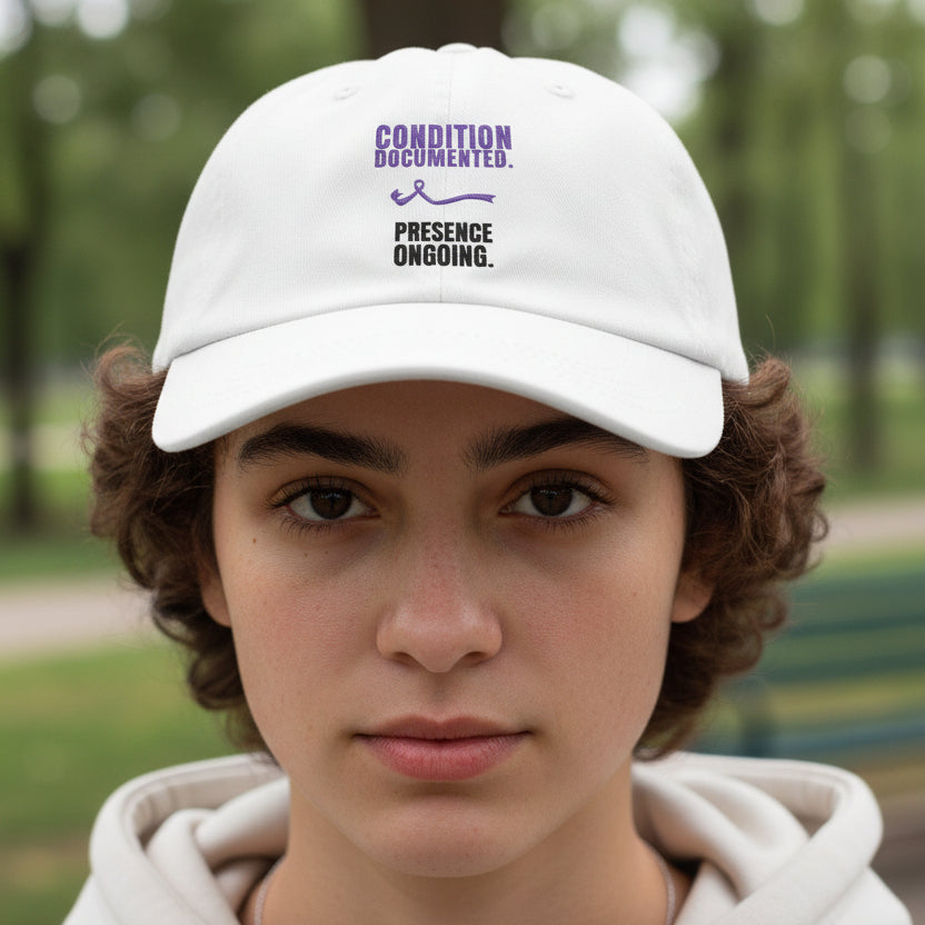 Condition Documented. Presence Ongoing. – Epilepsy Awareness Dad Hat